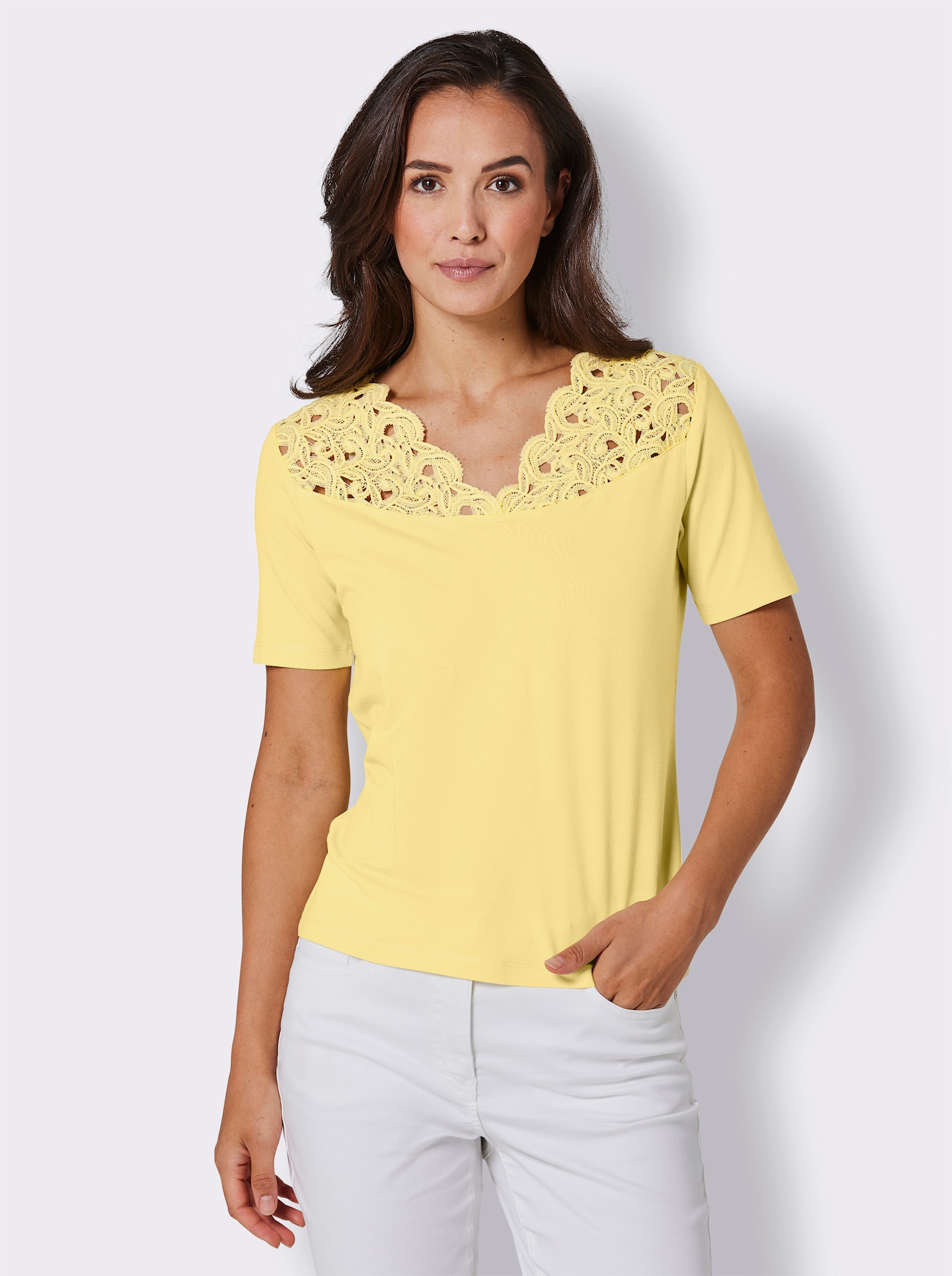 Spitzenshirt mit V-Ausschnitt - zitrone