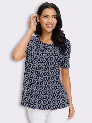 Kurzarmshirt mit Trachten-Print - marine-hellblau-bedruckt