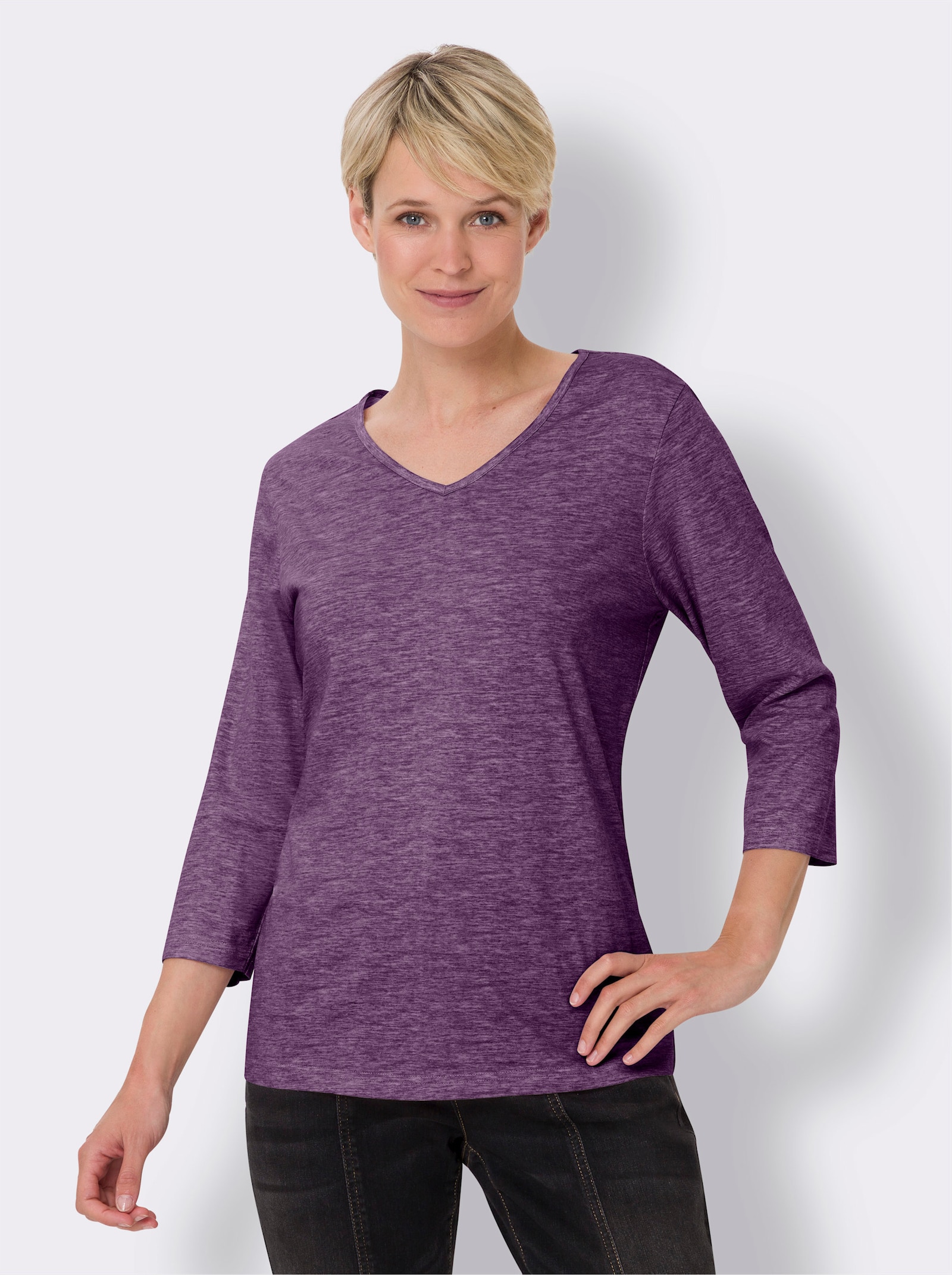 3/4-Arm-Shirt in Melange-Optik - traube-meliert