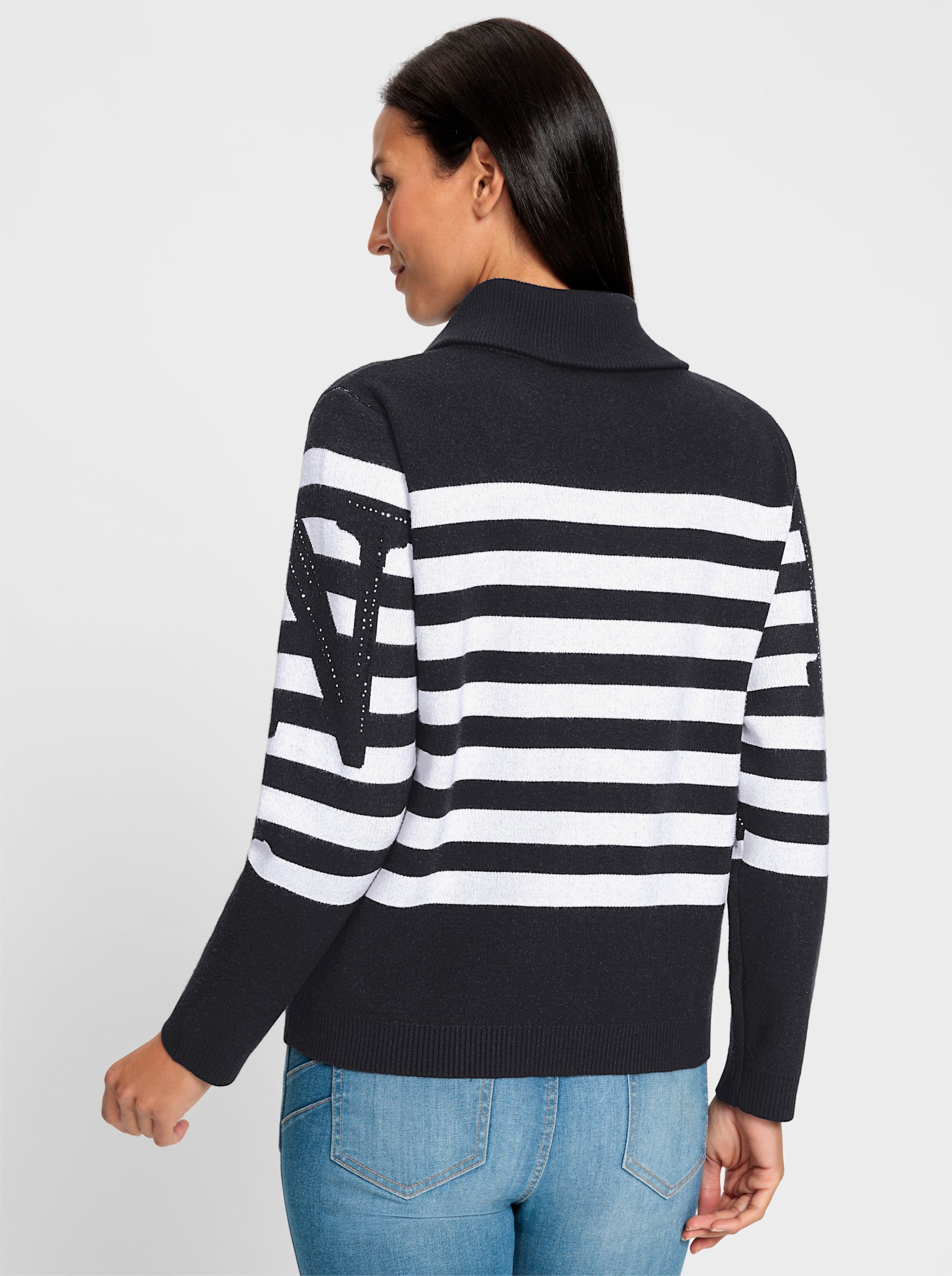 heine Vest met opstaande kraag - zwart/ecru gestreept