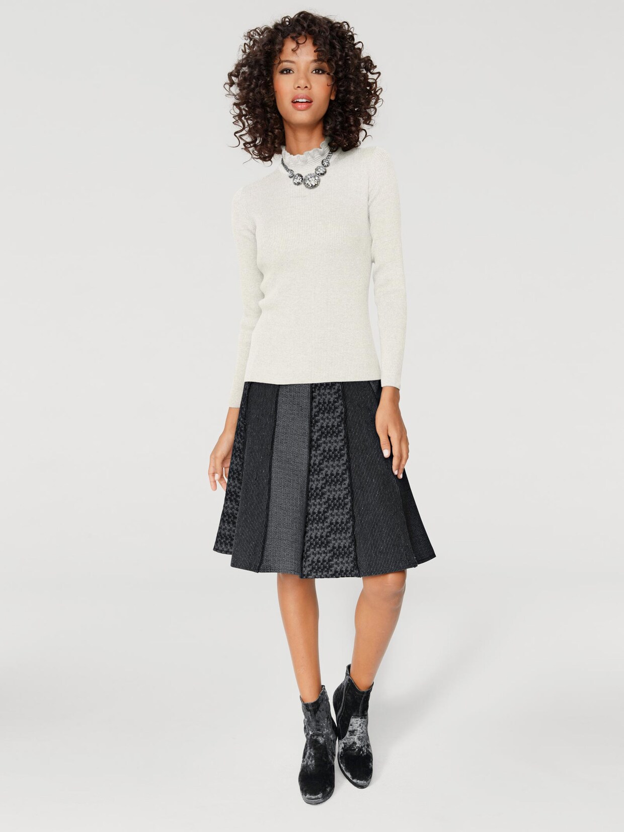 Linea Tesini Stehkragen-Pullover - ecru