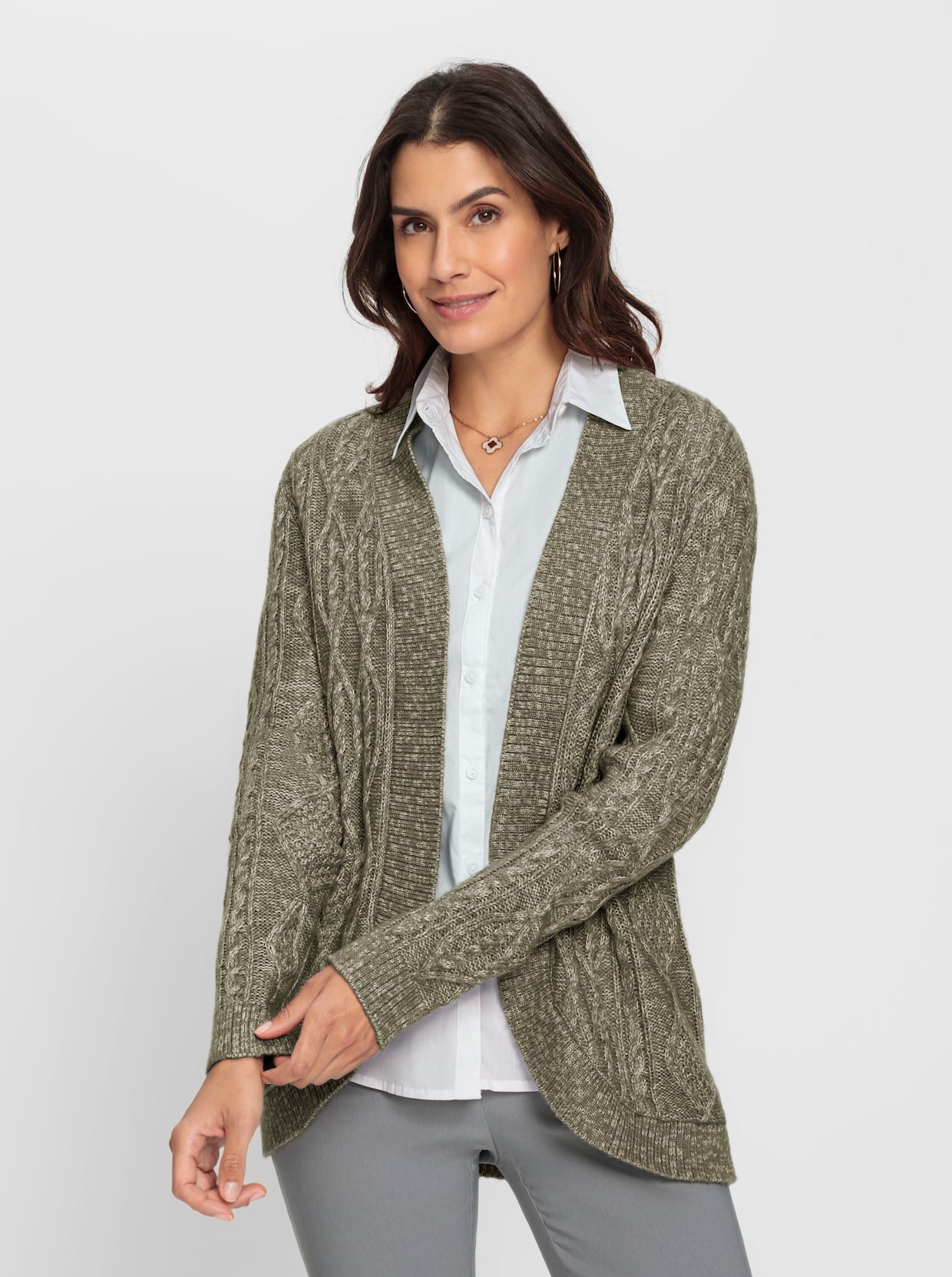 Strickjacke - khaki-meliert