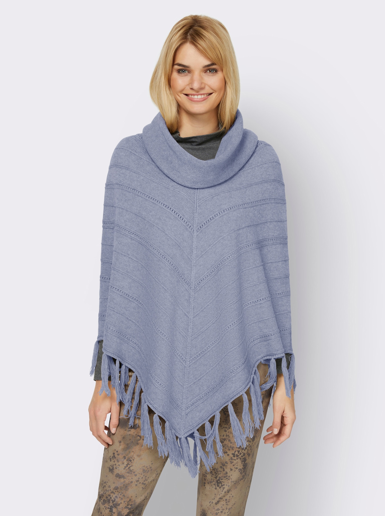 heine Gebreide poncho - bleu gemêleerd