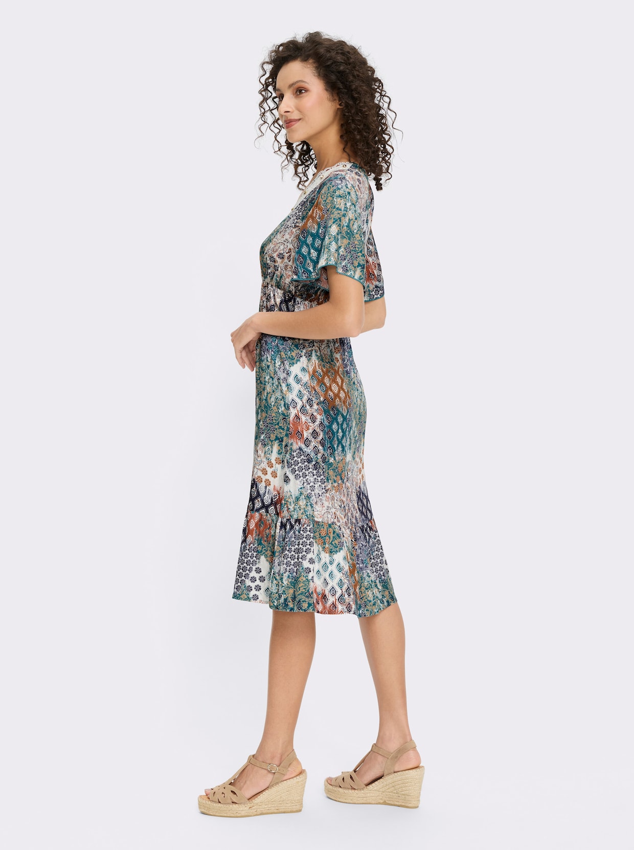 heine Druckkleid - aquapetrol-sand-bedruckt
