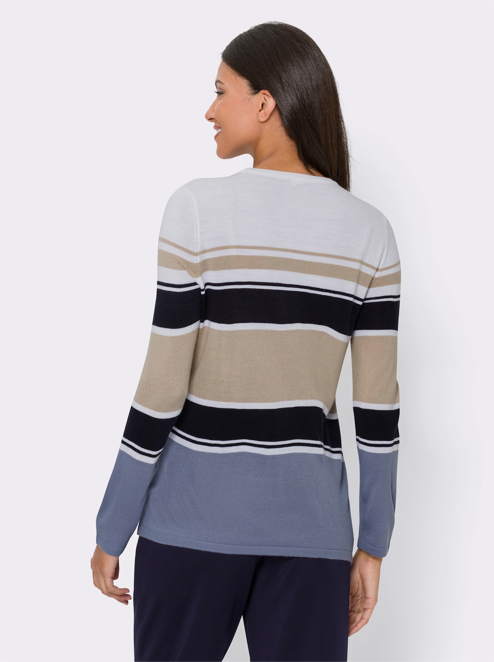 Langarmshirt mit Colour-Blocking - ecru-beige-taubenblau