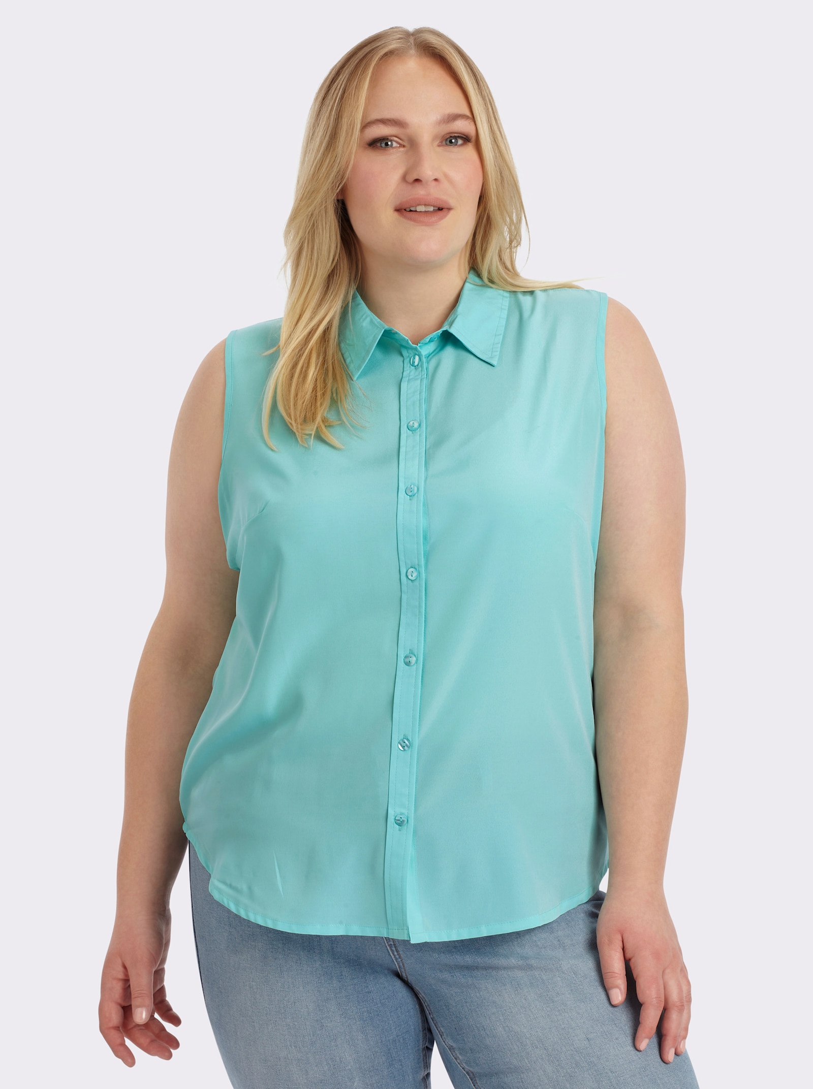 Ärmellose Bluse mit Hemdkragen - mint