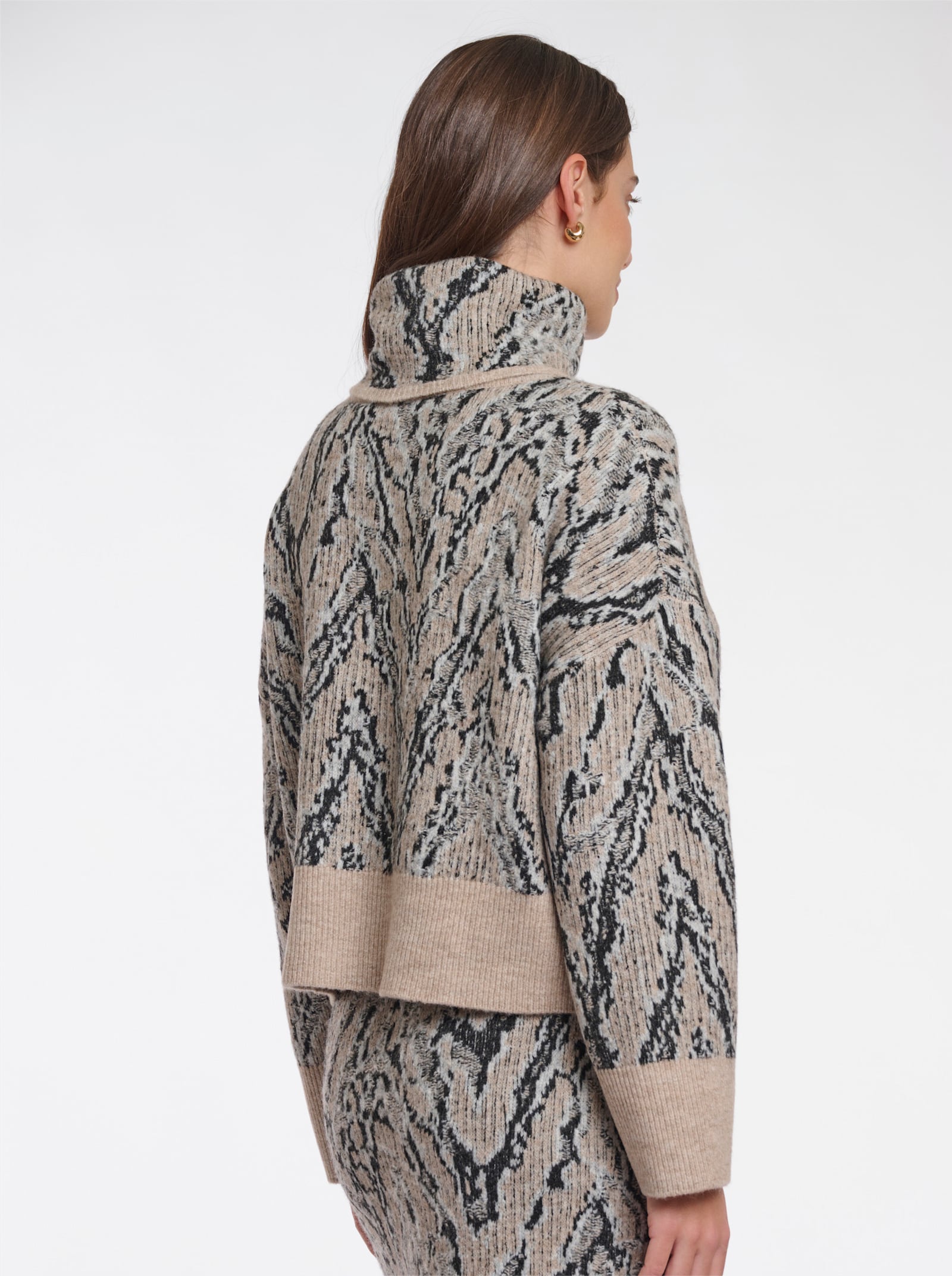 Rino & Pelle Jacquardpullover mit Rollkragen - schwarz-sand-gemustert