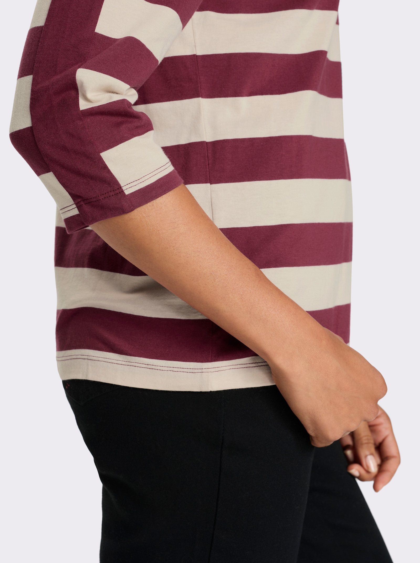 3/4-Arm-Shirt mit garngefärbten Streifen - bordeaux-elfenbein-gestreift