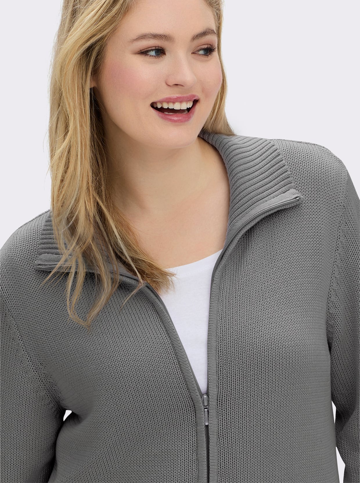 Strickjacke mit 2-Wege-Reißverschluss - grau-meliert