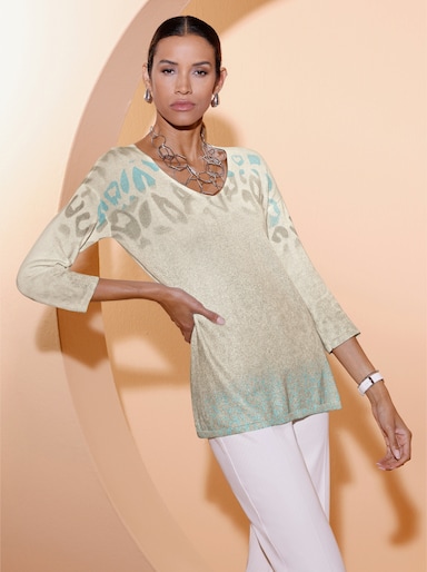 3/4 Arm-Pullover im Baumwoll-Modal-Mix - sesam-champagner-bedruckt