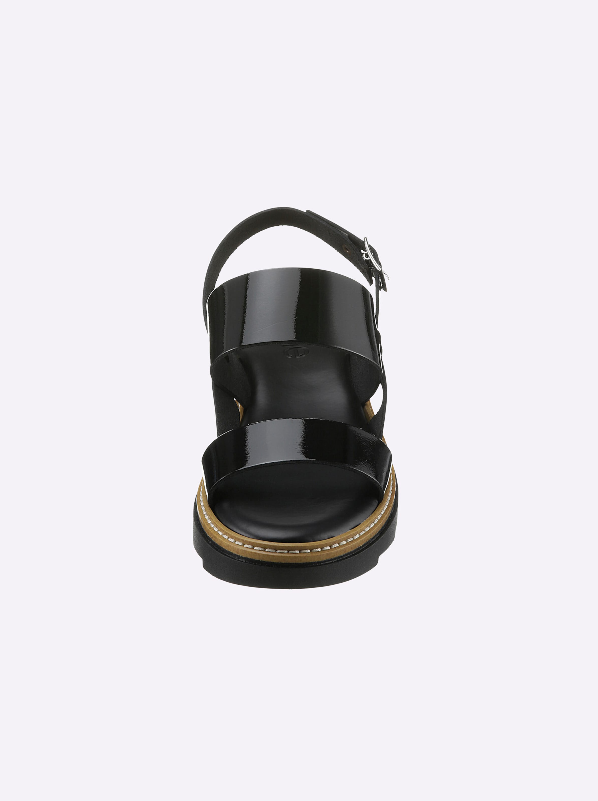 Rind günstig Kaufen-Sandale in schwarz von heine. Sandale in schwarz von heine <![CDATA[Sandale Made in Italy. Aus Rind-Lackleder. Innensohle Synthetik. Mit Plateausohle, Höhe ca. 25 mm.]]>. 