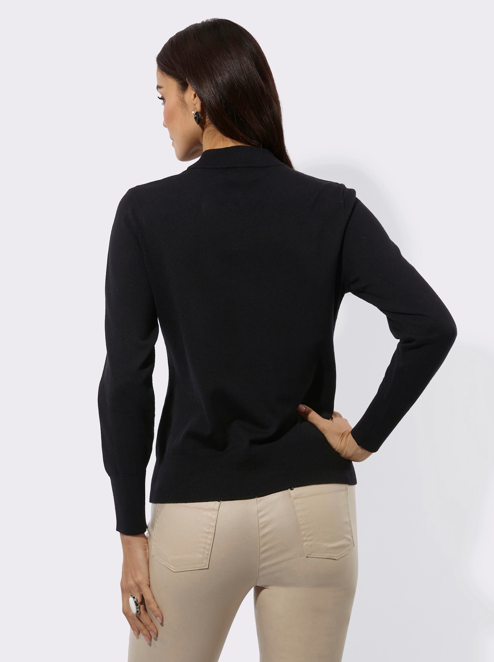 Langarm-Pullover mit platziertem Blumenmotiv - schwarz