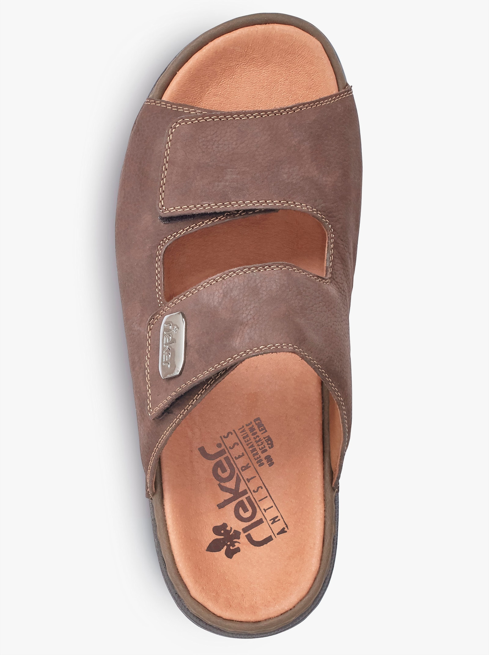 Rieker Pantolette mit Klettverschlüssen, Leder - braun