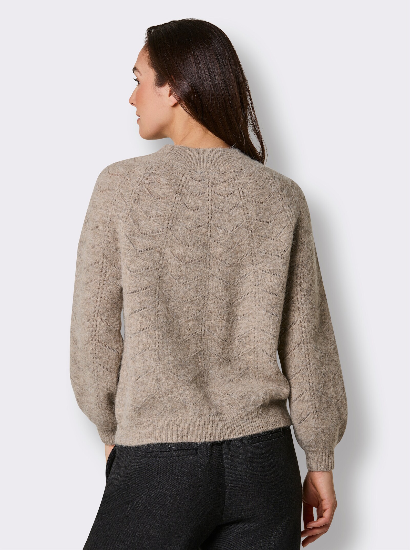 CREATION L PREMIUM Ajourpullover mit Alpakawolle - ecru-sesam