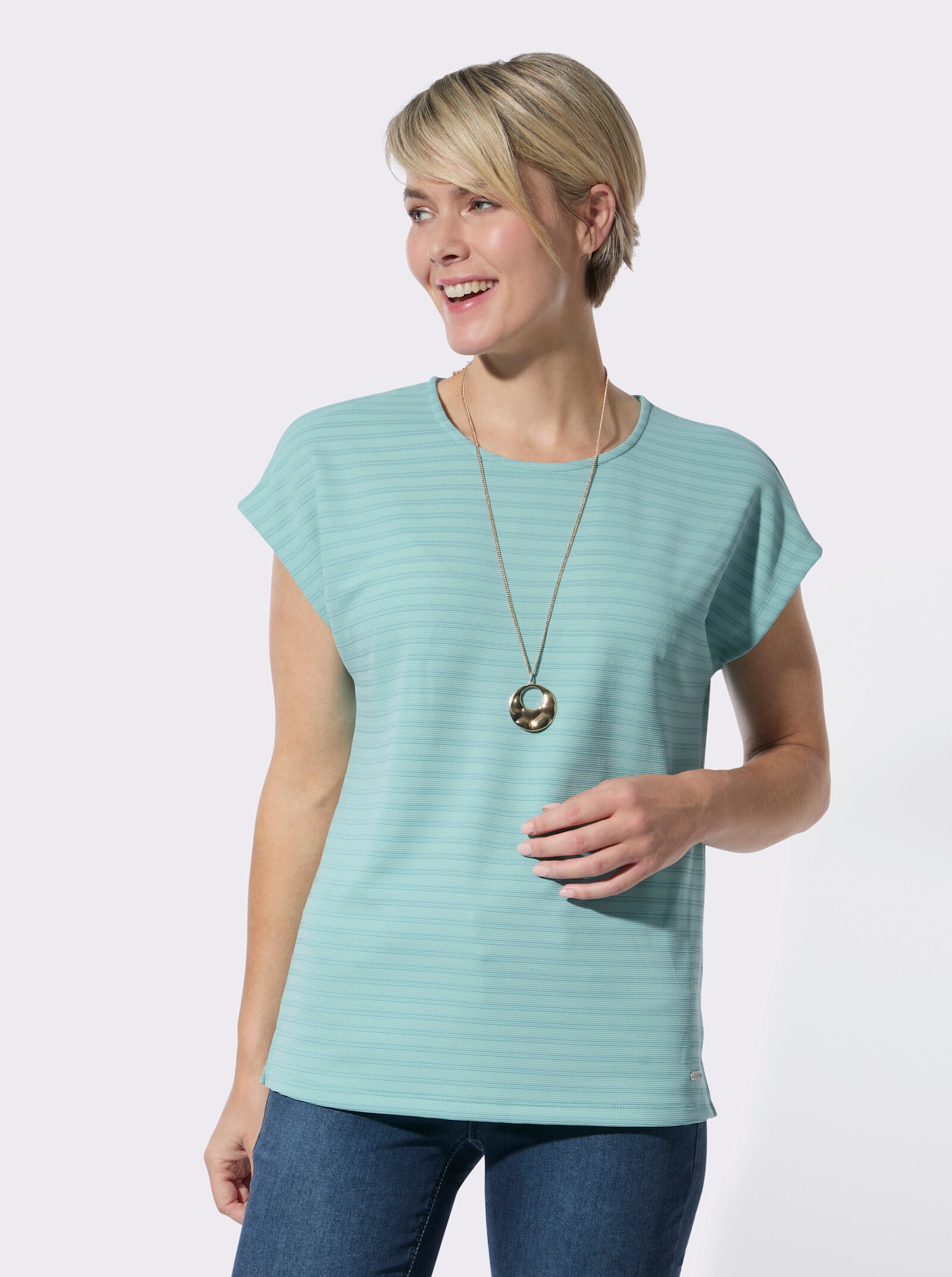 Rundhalsshirt mit Jacquardmuster - mint