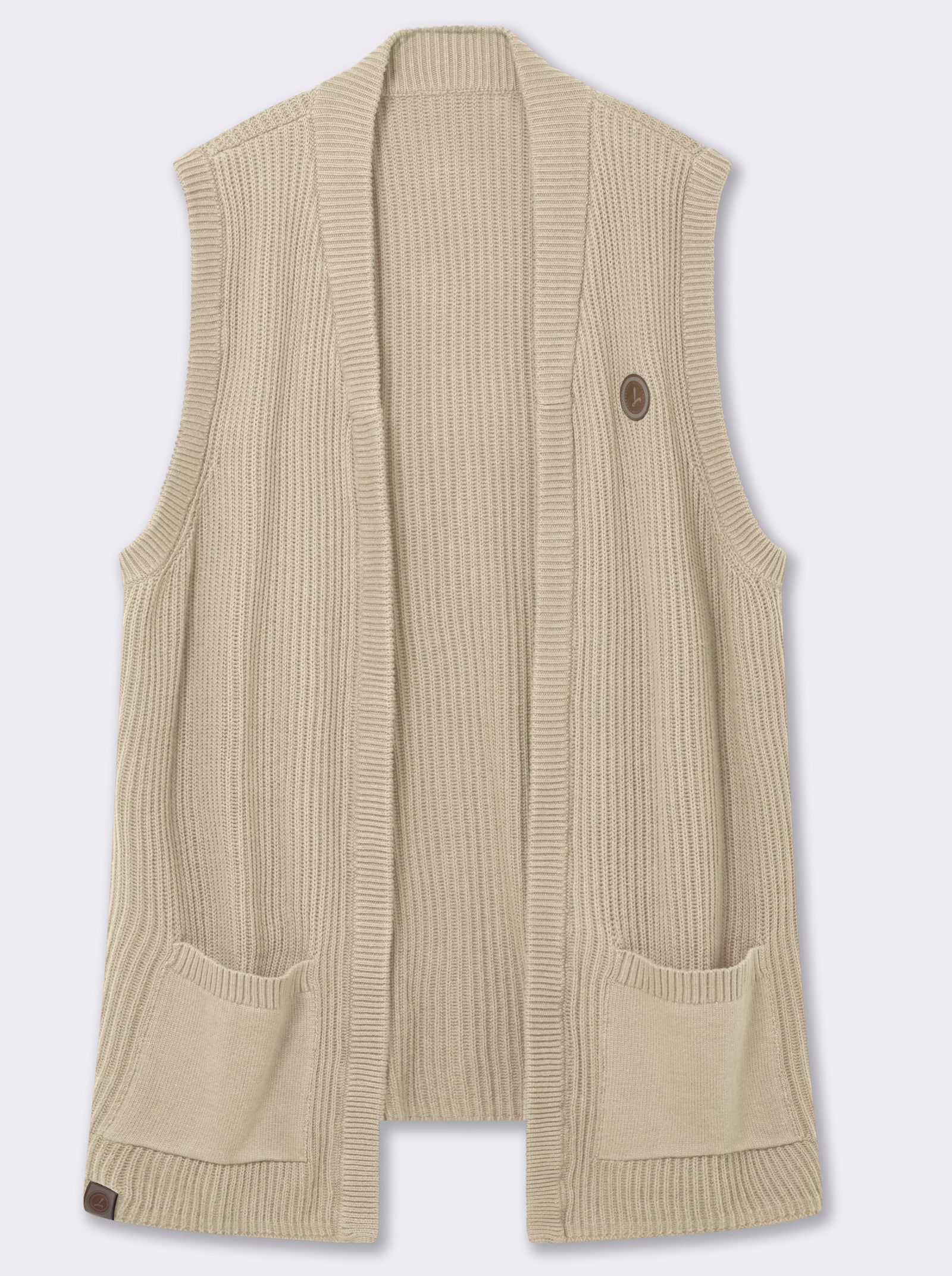 Strickweste in Longform, gerippt - sand