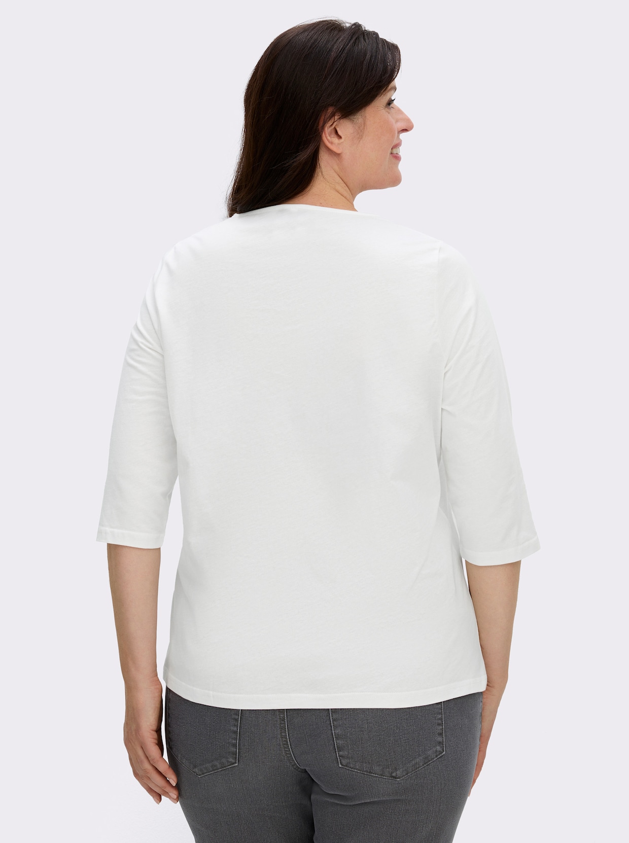 3/4-Arm-Shirt mit platziertem Herzmuster - ecru-marine