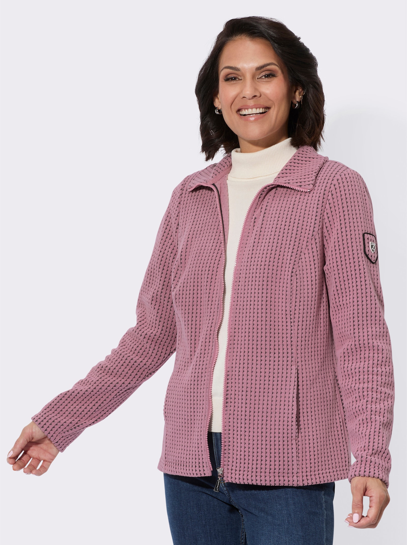 Fleecejacke im Jacquard-Dessin - altrosa-schwarz