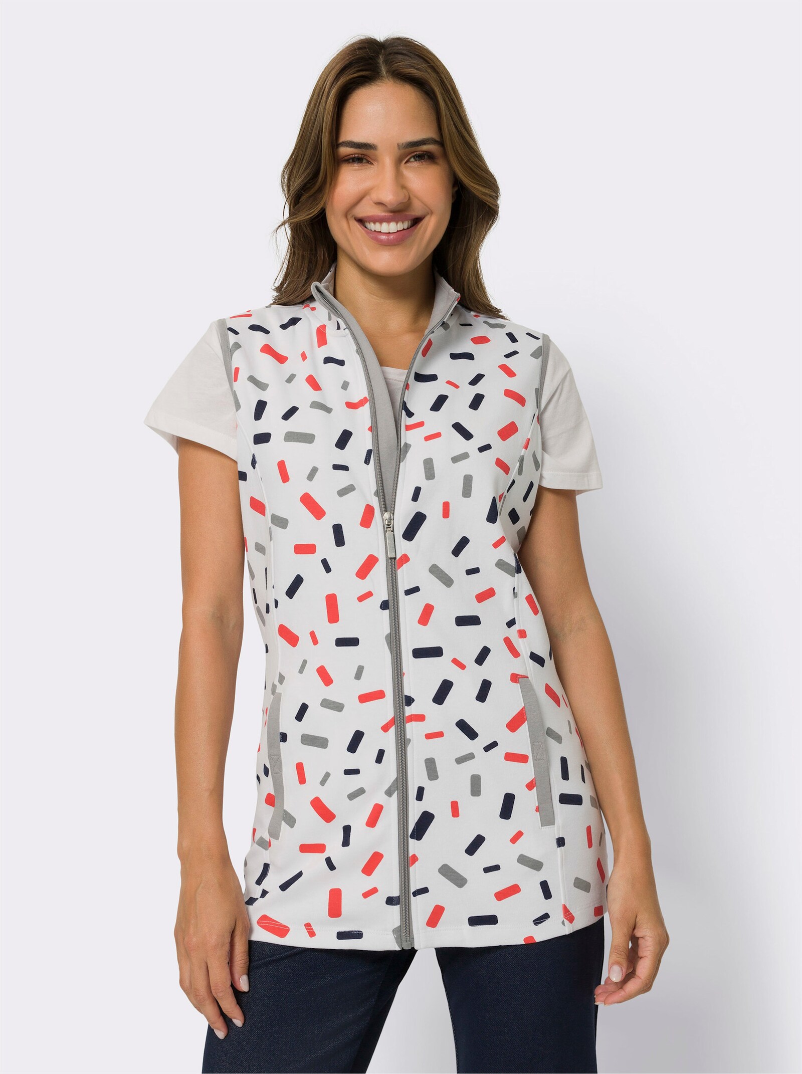 Sweatvest met grafische print - wit/steengrijs bedrukt