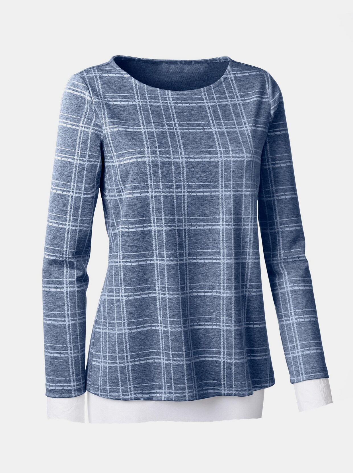Shirt met ronde hals - jeansblauw geruit