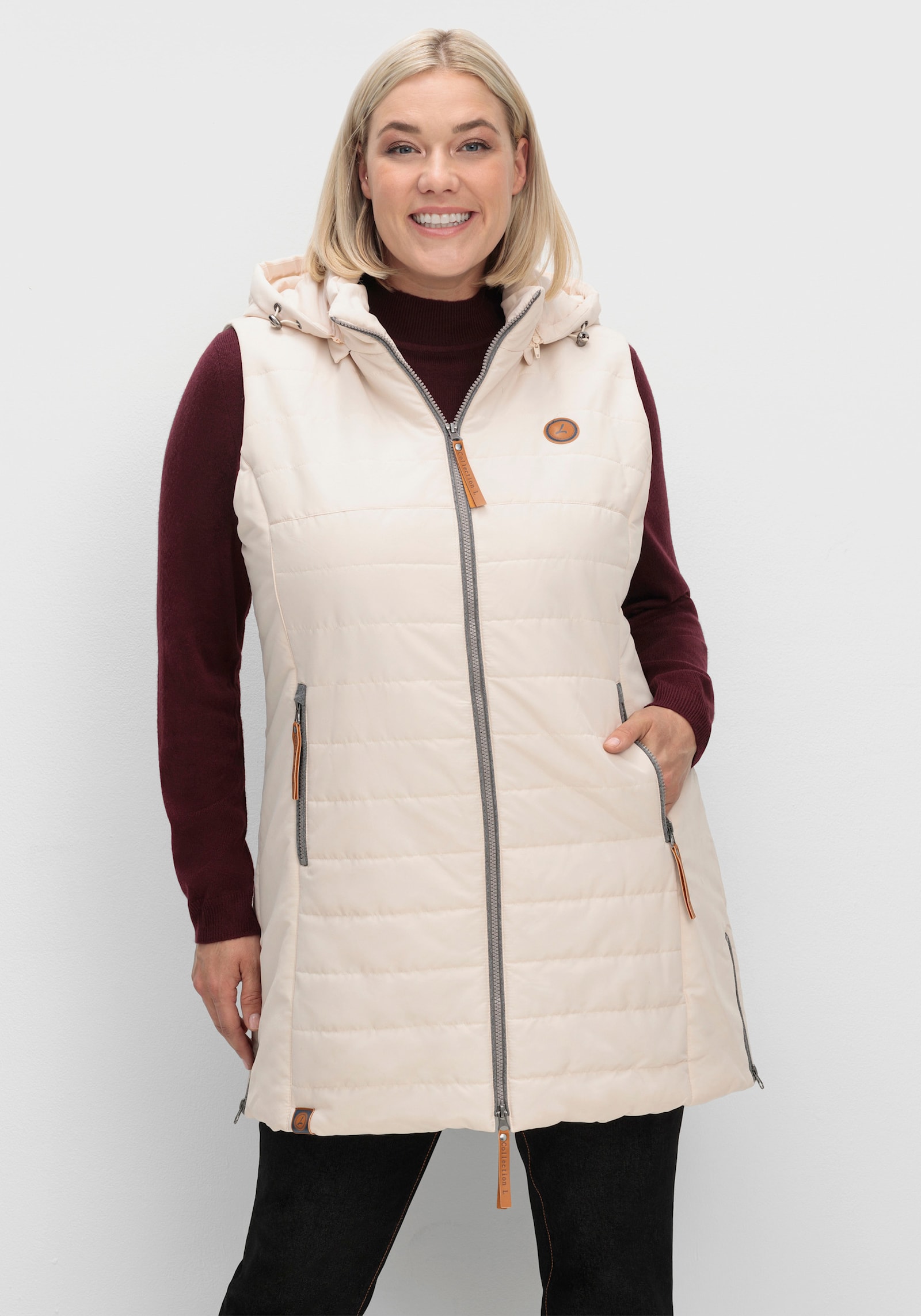Longweste mit abnehmbarer Kapuze - elfenbein