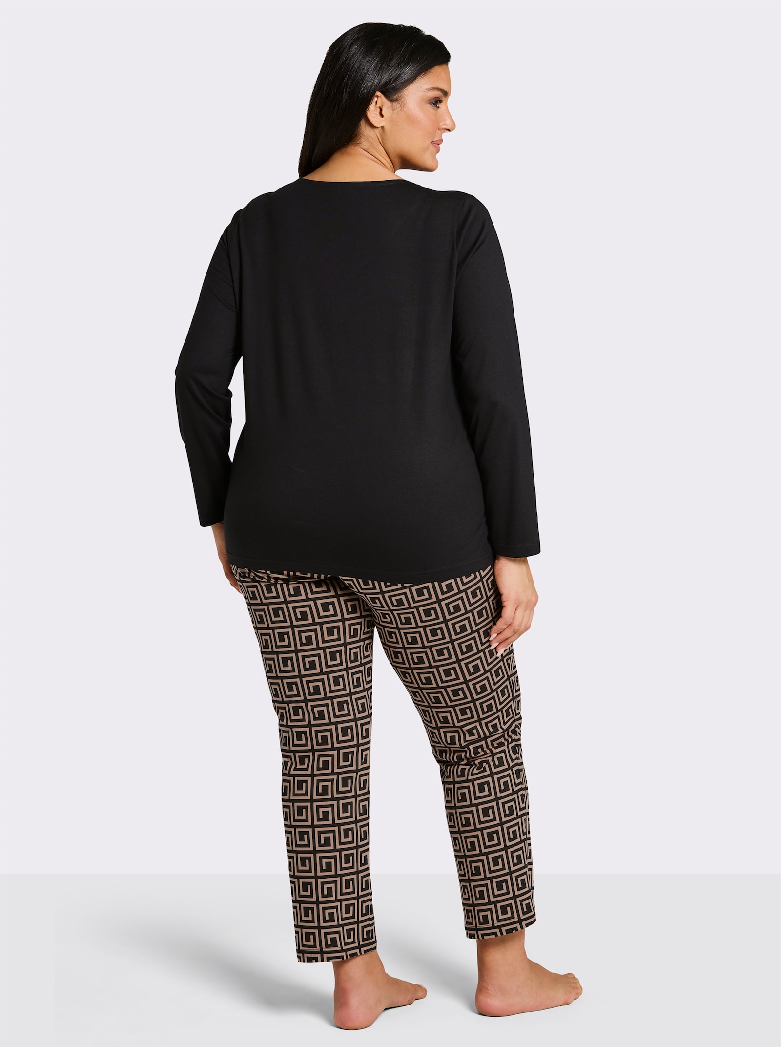 wäschepur Schlafanzug im Grafik-Dessin - schwarz-camel-bedruckt