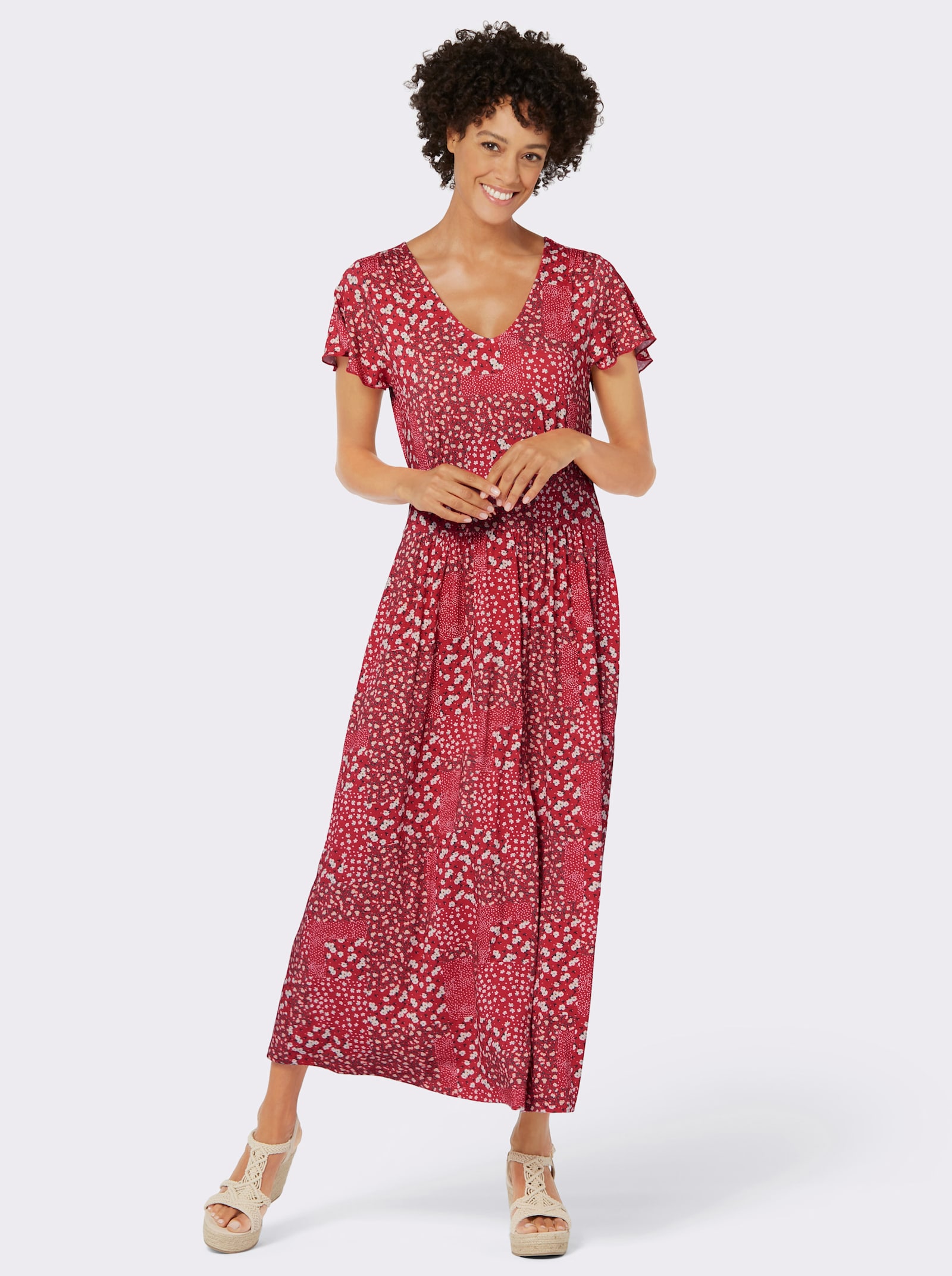 Jerseykleid mit Flügel-Ärmeln - erdbeere-champagner-bedruckt