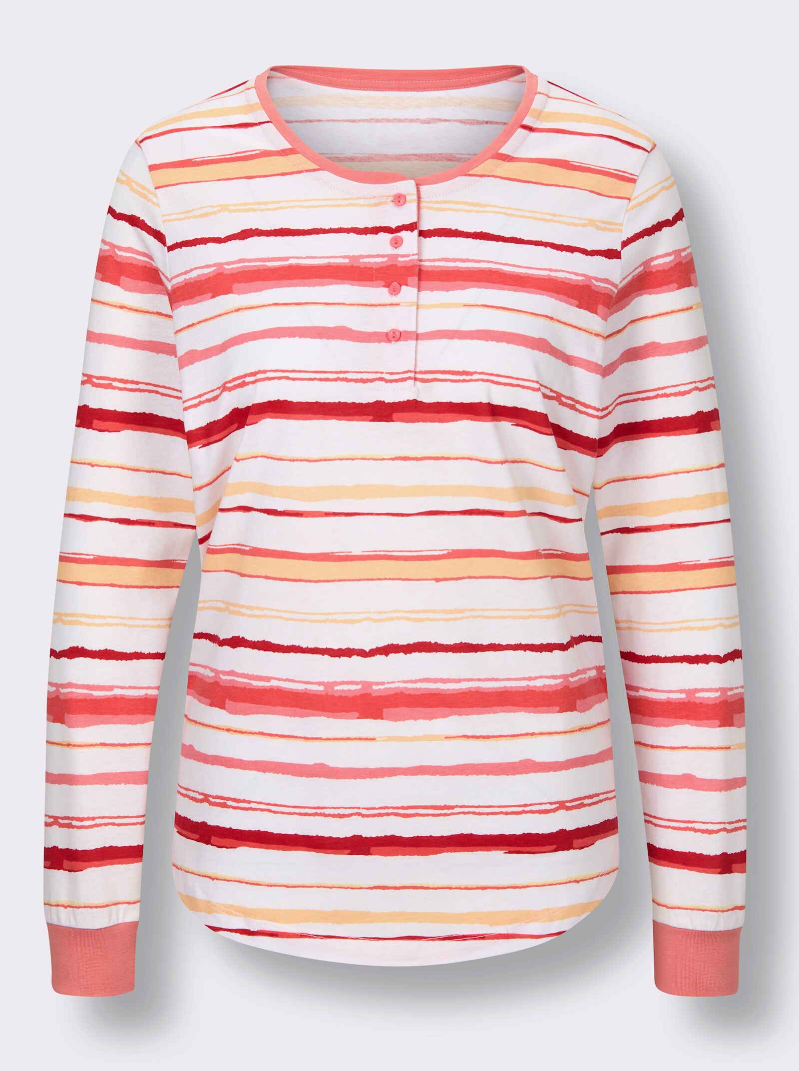 wäschepur Schlafanzugshirt im Streifen-Dessin - flamingo-weiß-gestreift