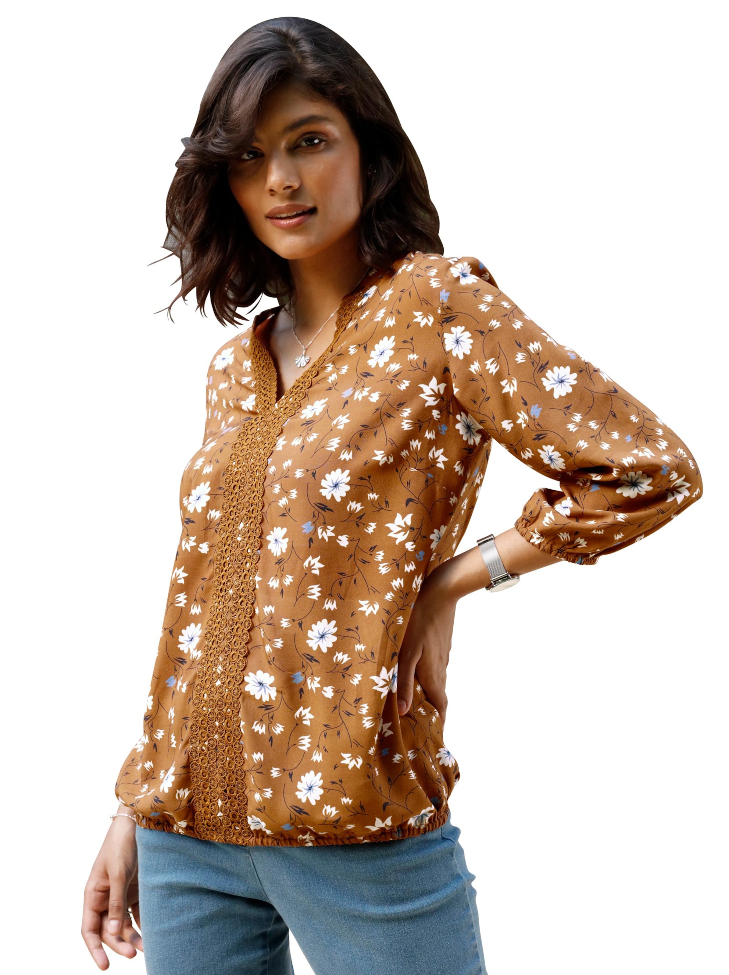 Bluse - cognac-gemustert