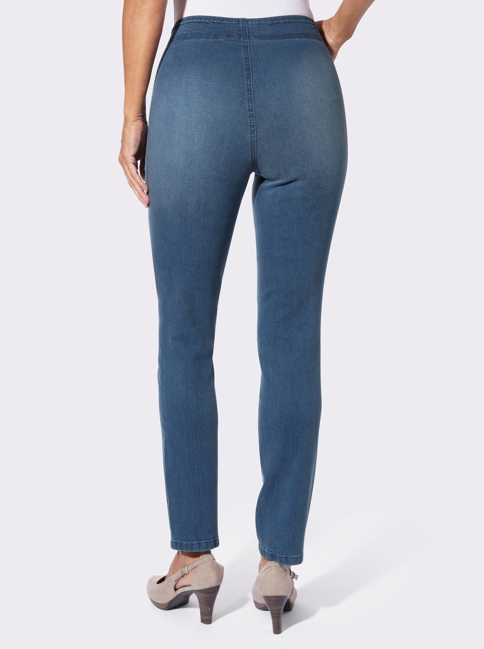 Jeans mit überlappendem Dehnbund - blue-stone-washed