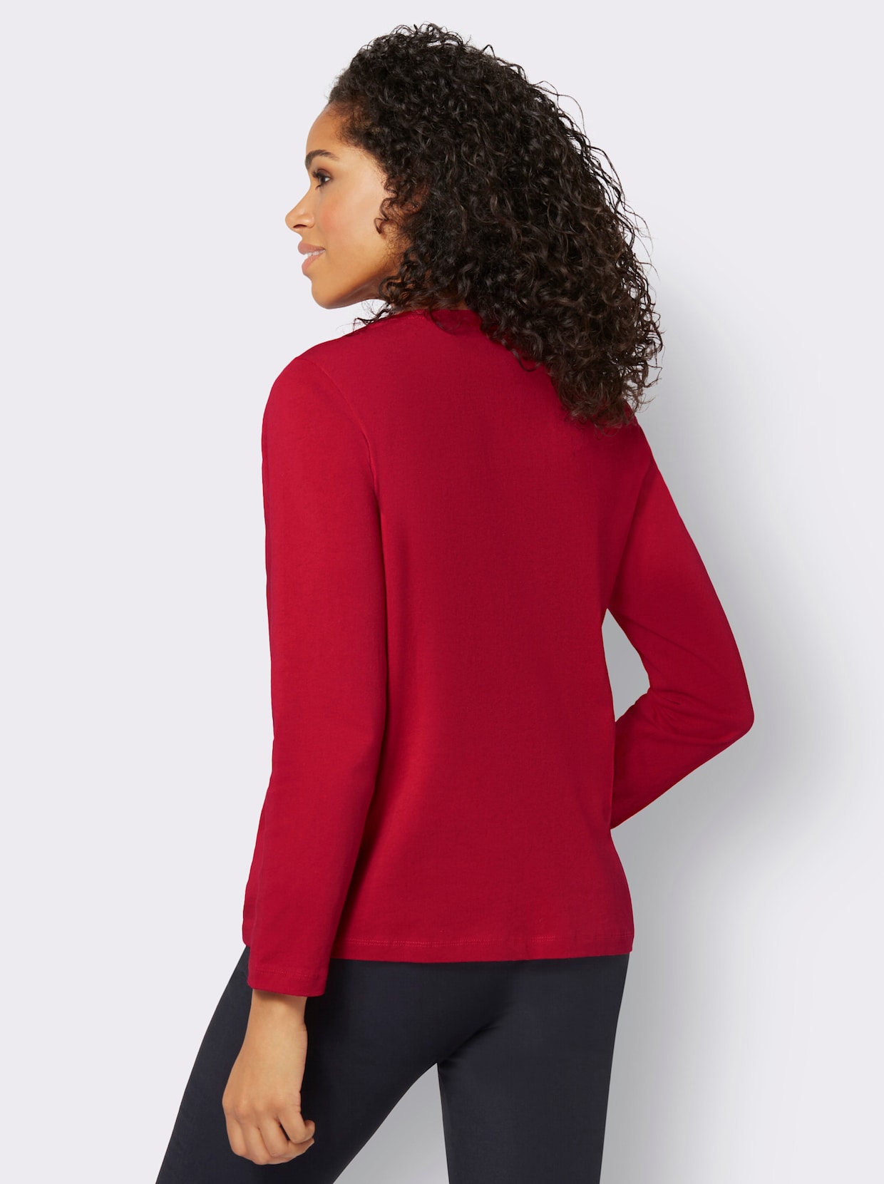 Langarmshirt - rot-ecru-bedruckt