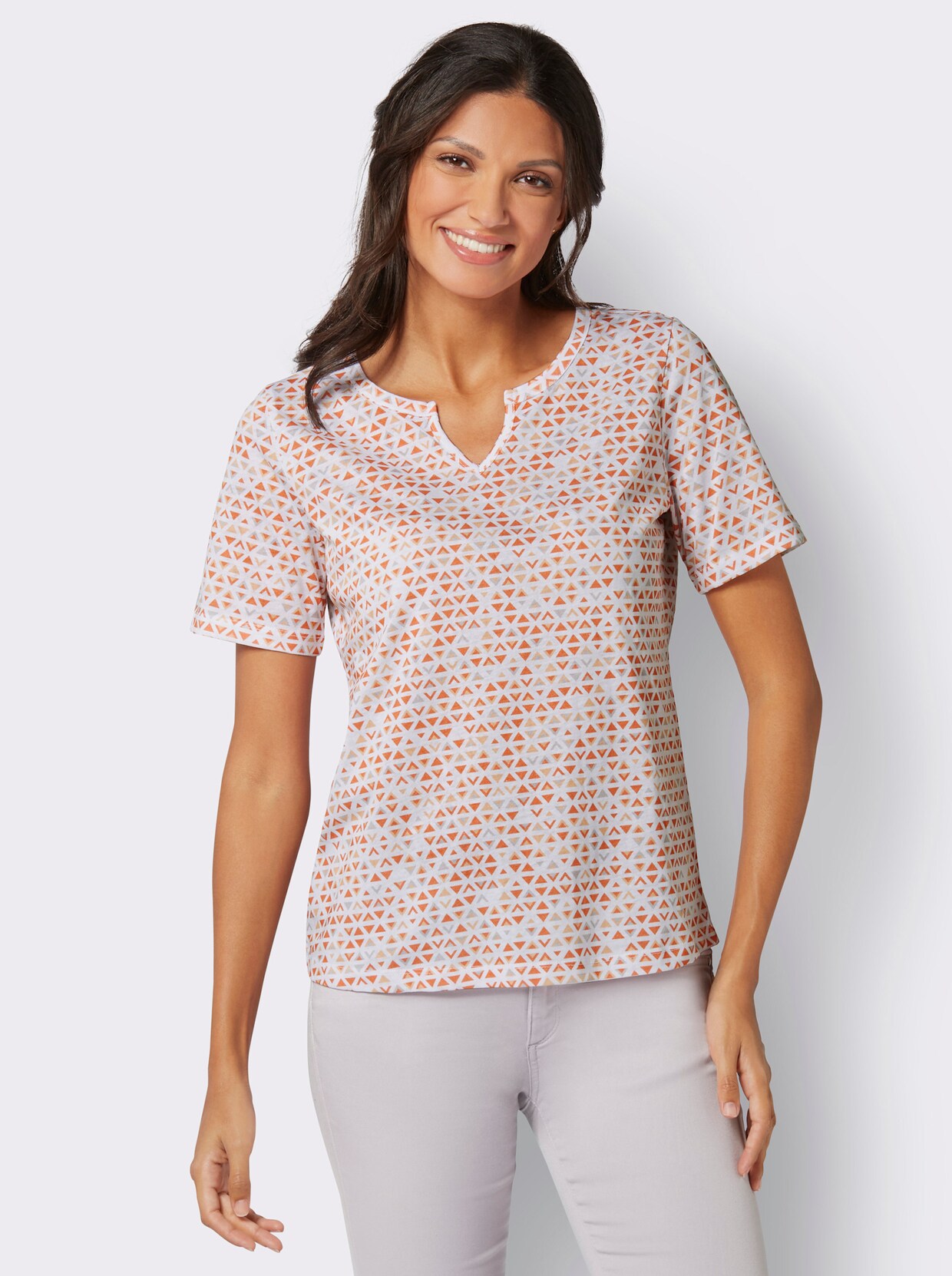 Kurzarmshirt - papaya-apricot-bedruckt