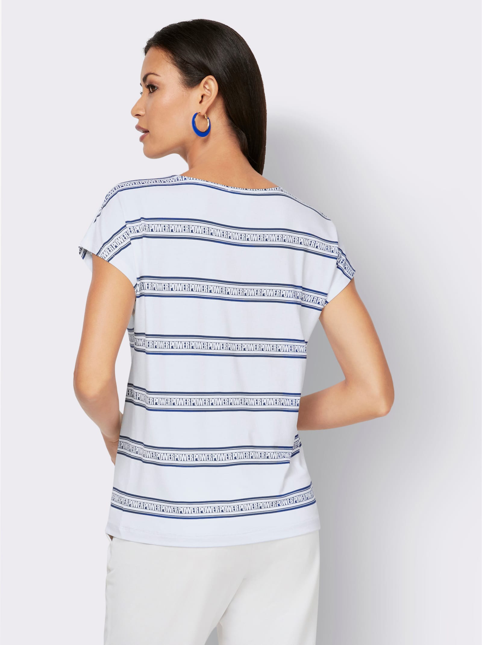 T-Shirt mit Schriftzug - weiß-royalblau-bedruckt