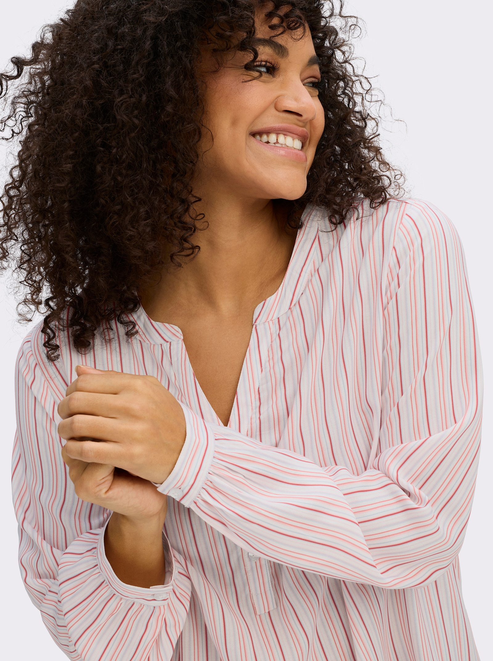sheego Tunika mit Streifen - weiß-erdbeere-gestreift