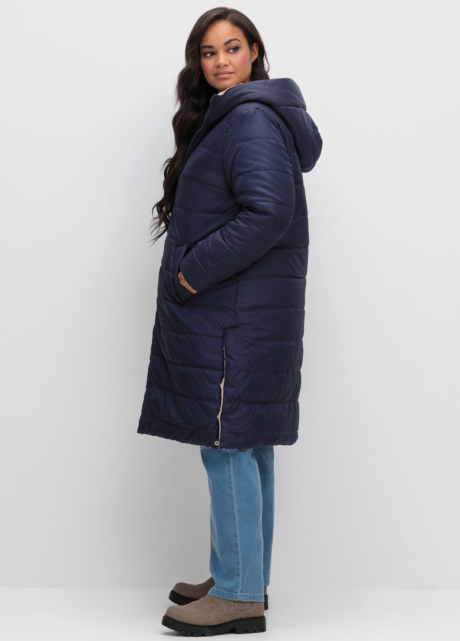 Steppmantel zum Wenden, wattiert - marine-beige