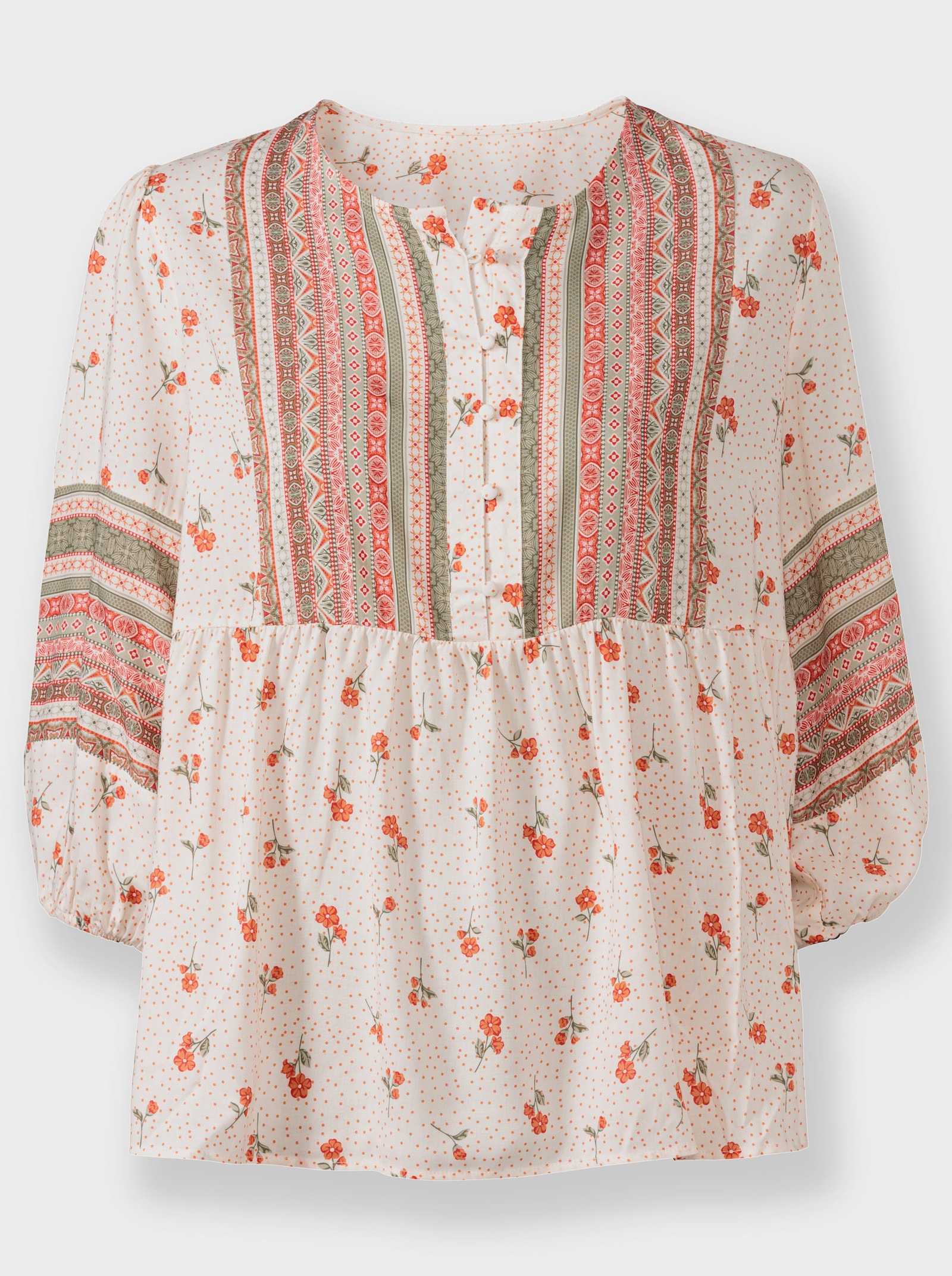 Druckbluse in A-Linie - champagner-papaya-bedruckt