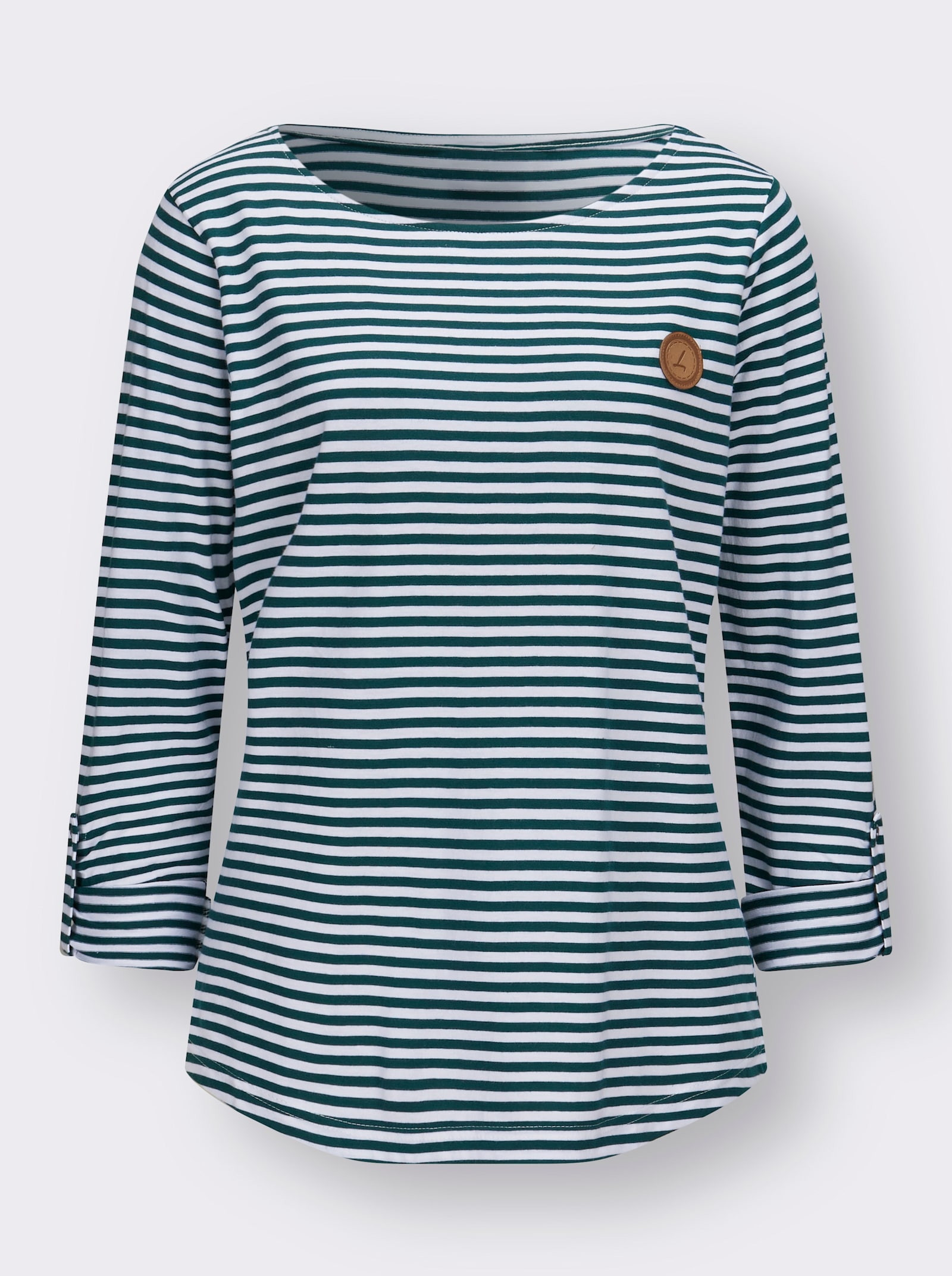 Ringelshirt mit Krempelärmeln - petrol-weiß-geringelt