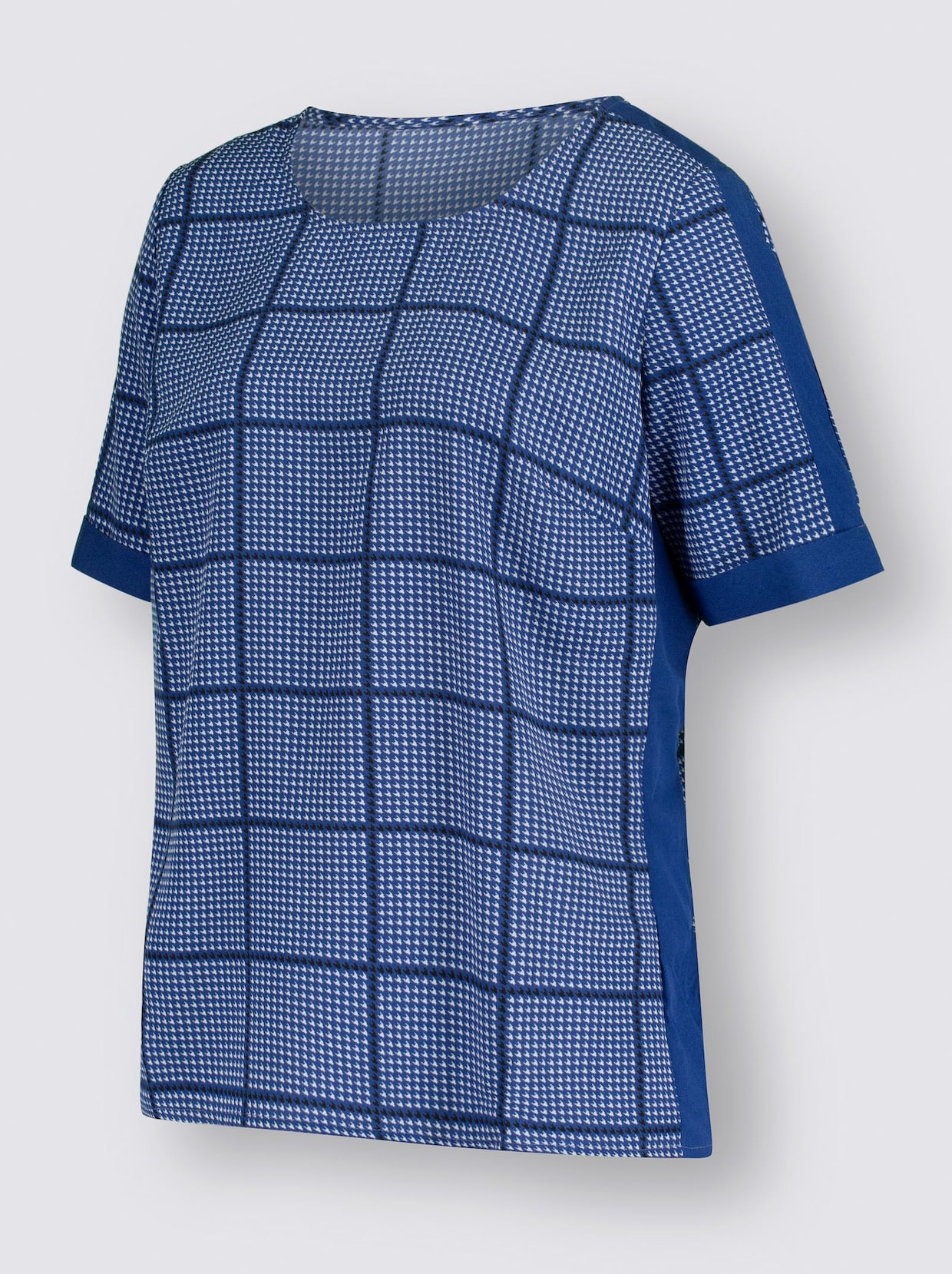 Comfortabele blouse - koningsblauw/zwart bedrukt