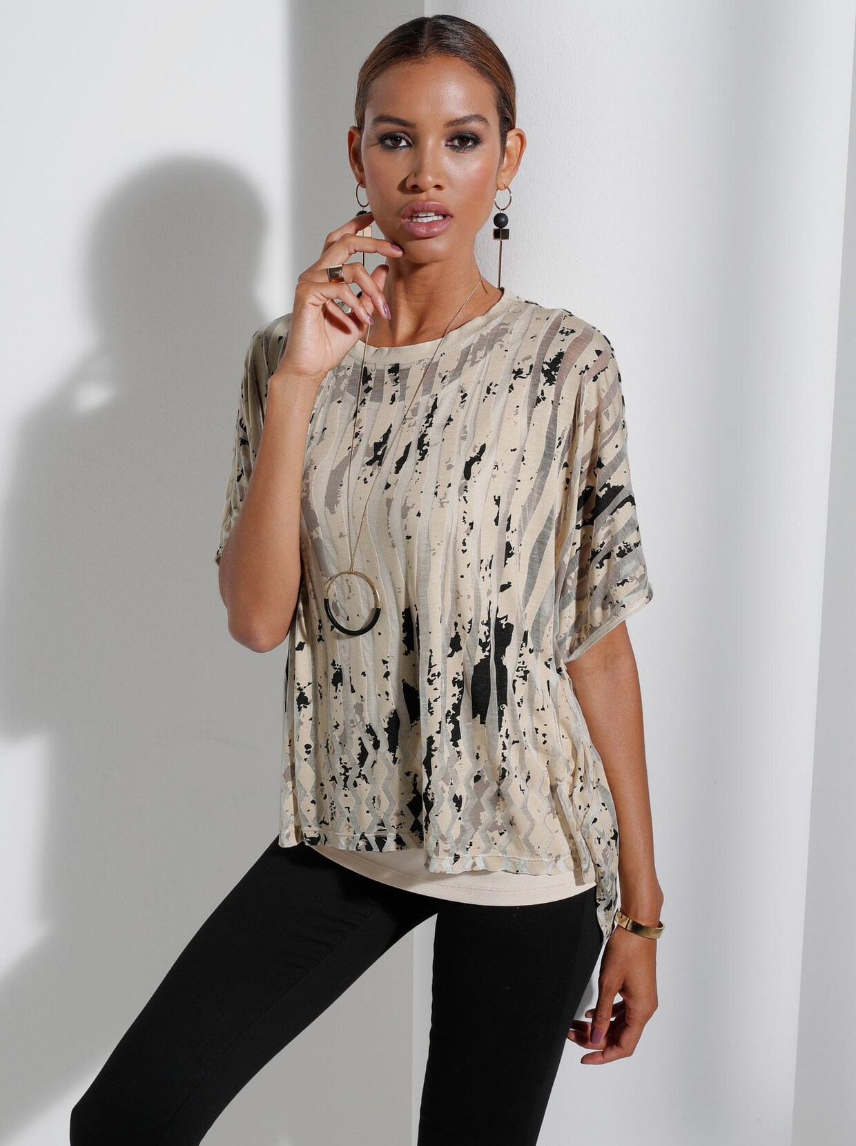 Shirt met korte mouwen - ecru/zand