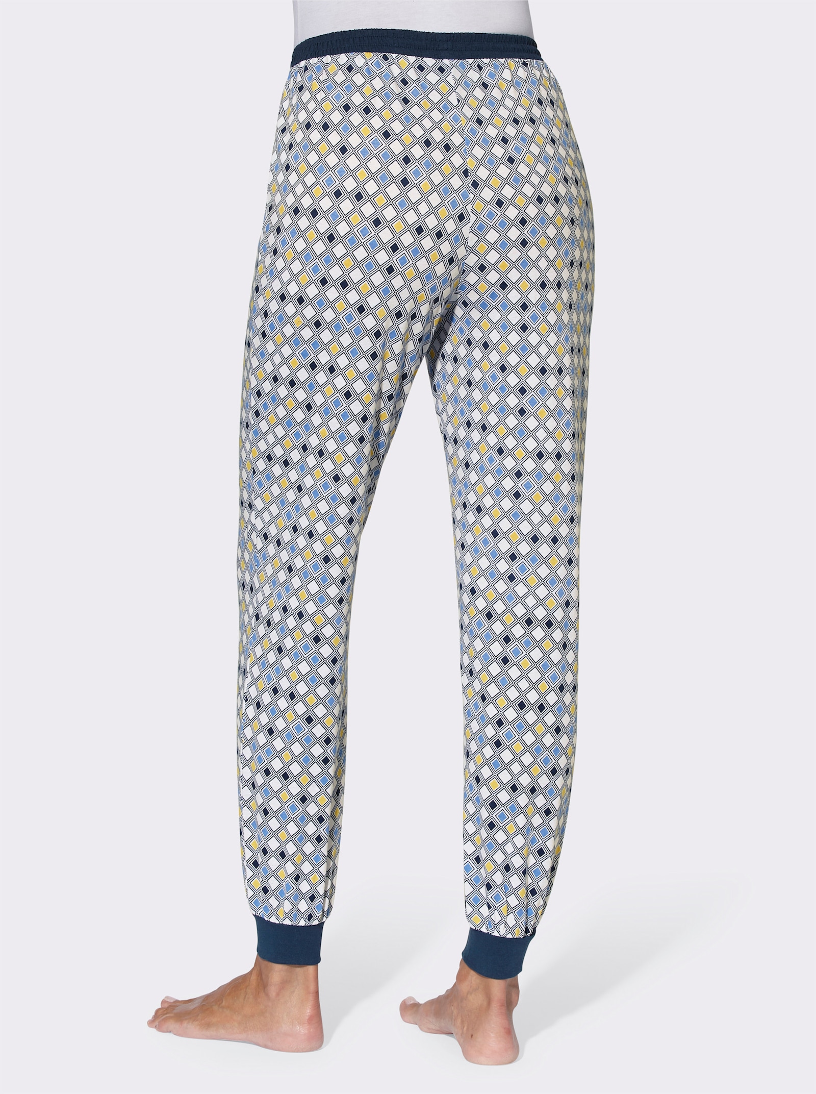 Pyjamasbyxa med ribbade muddar - himmelsblå, med tryck