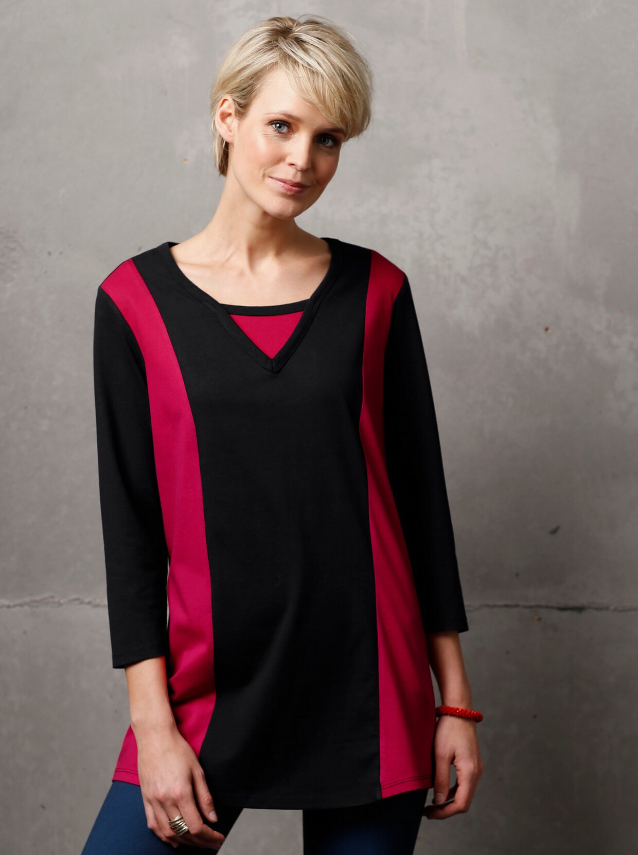 Shirt met 3/4-mouw - zwart/rood