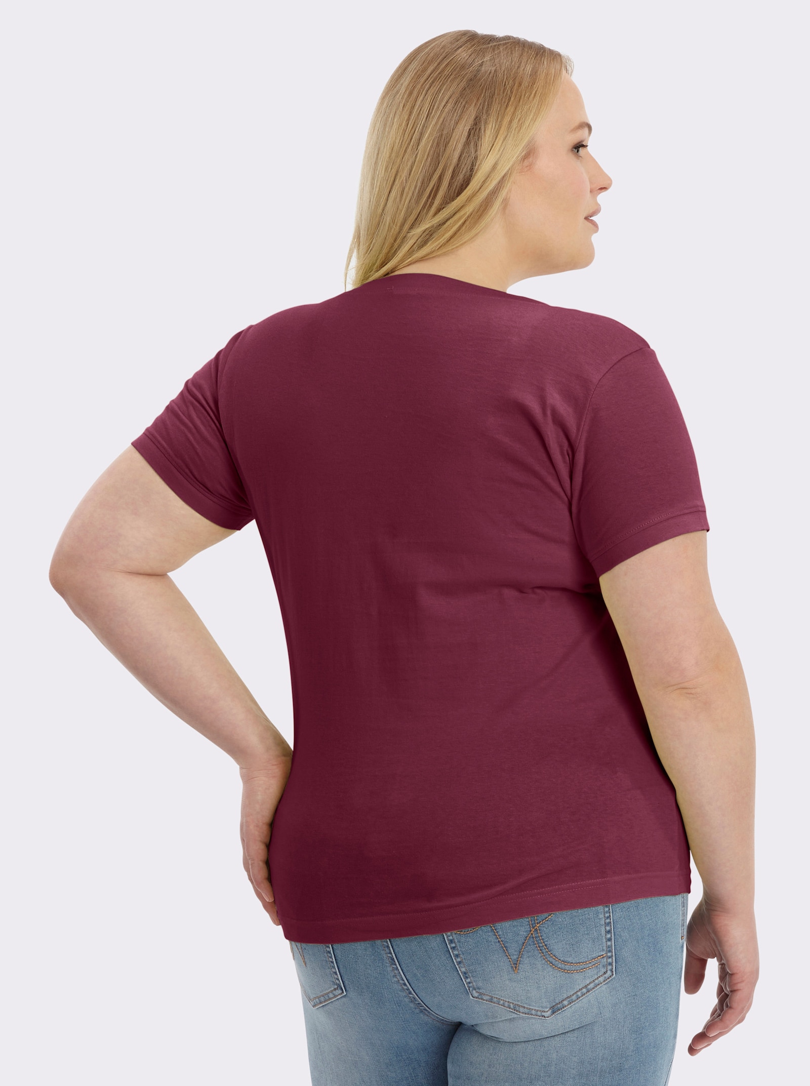 Kurzarmshirt mit Karree-Ausschnitt - bordeaux