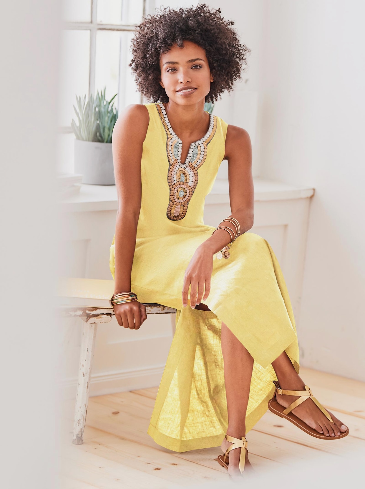 Linea Tesini Leinenkleid - zitrone