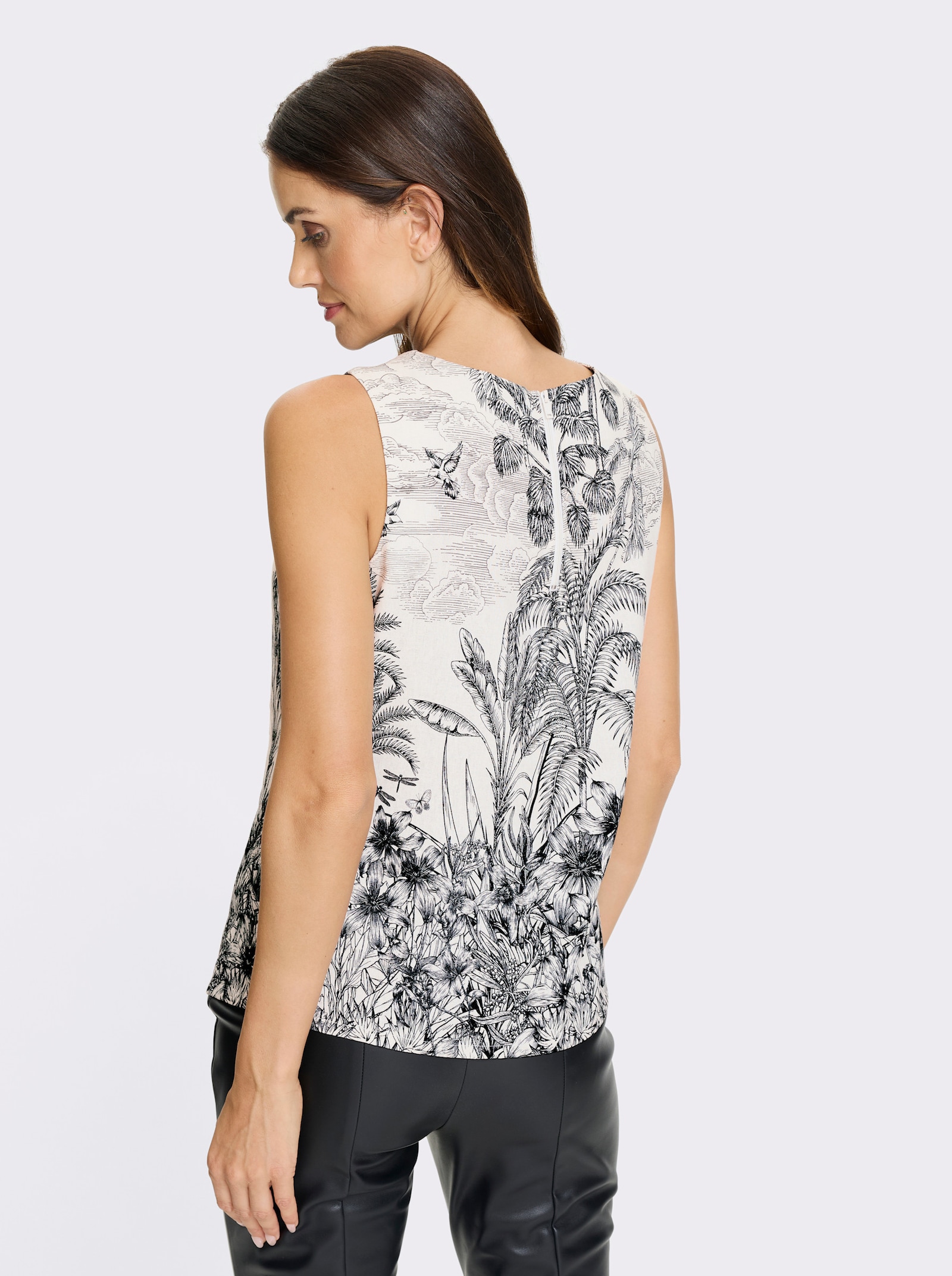 heine Blusentop mit Falten vorn - ecru-schwarz-bedruckt