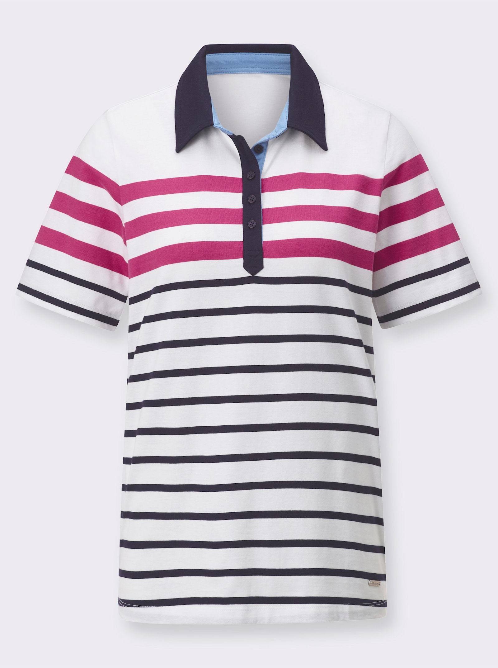 Poloshirt mit kontrastfarbigem Kragen - ecru-fuchsia-geringelt