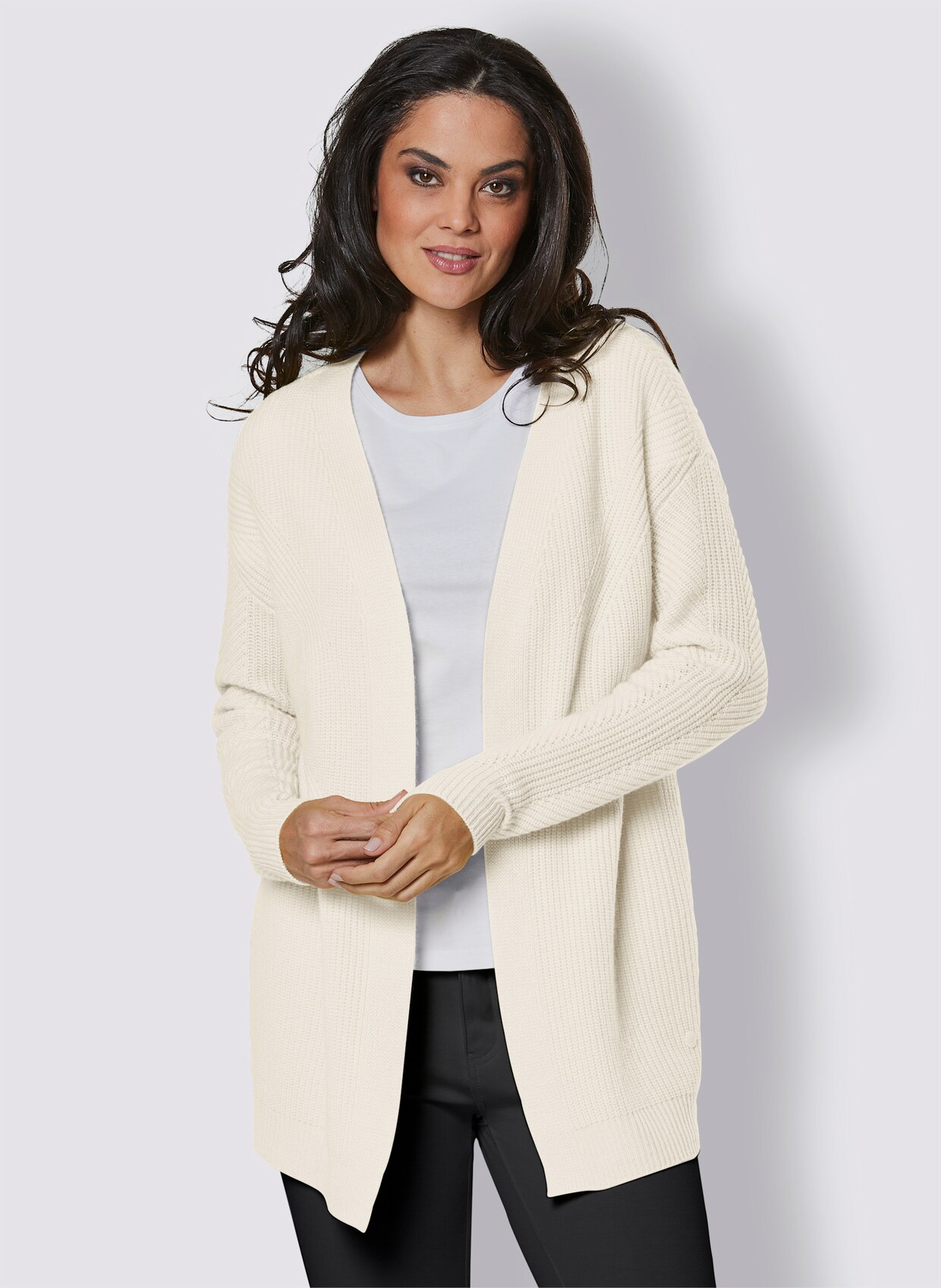 Creation L Premium Merino-Kaschmir-Strickjacke - ecru
