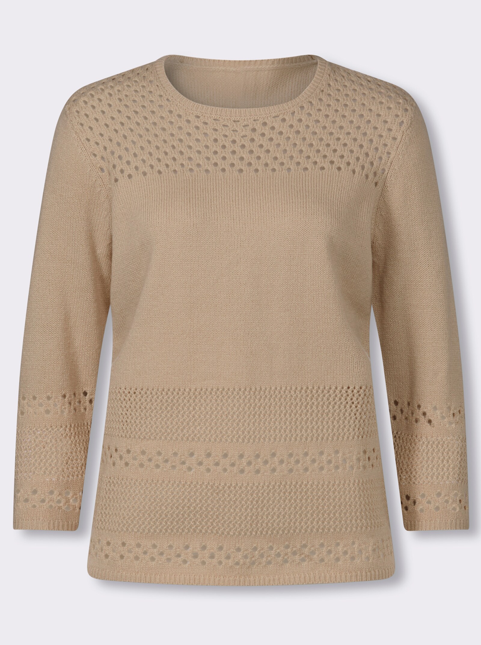 Ajourpullover mit Lochmuster - beige