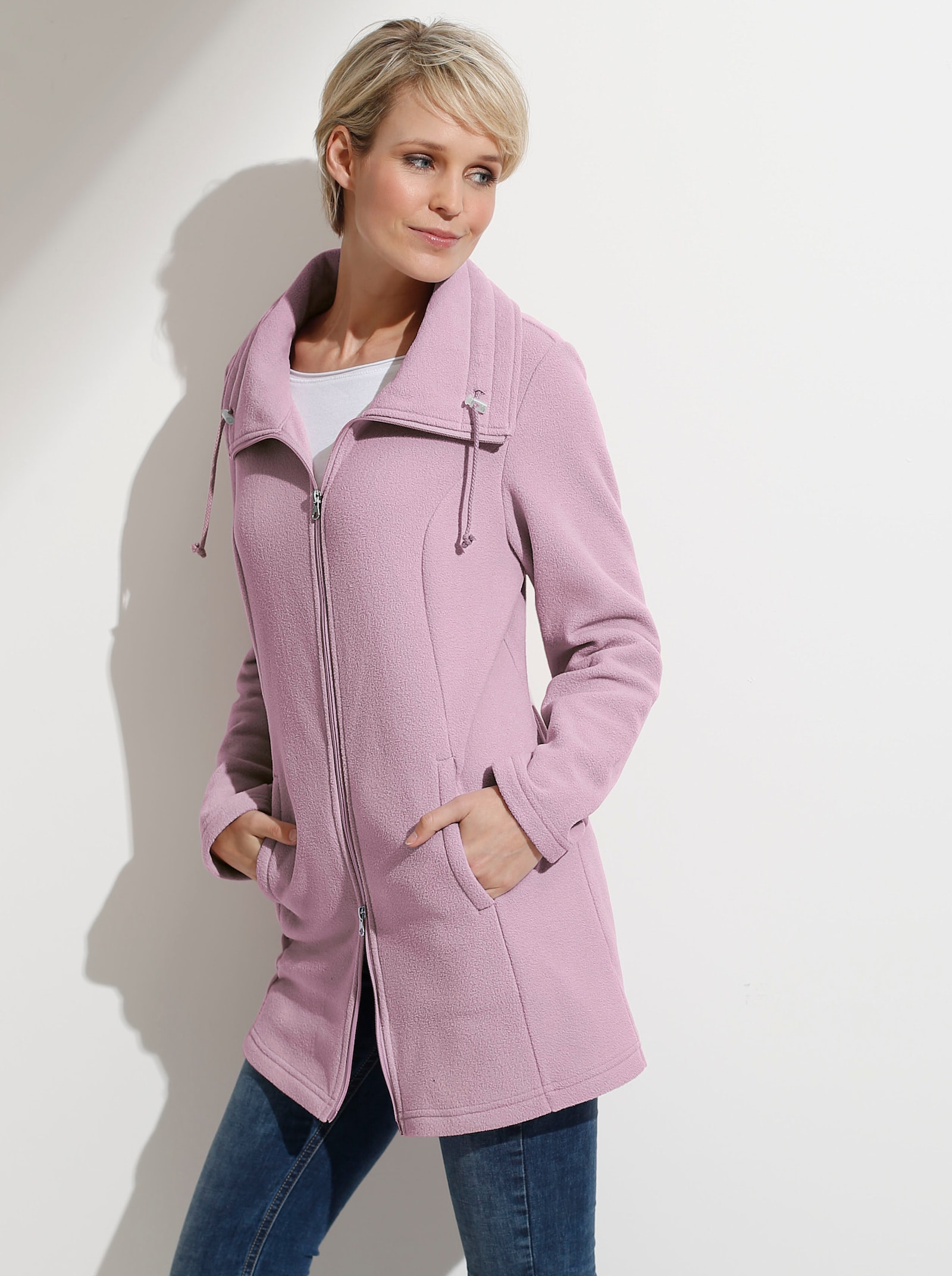 Fleecejacke mit 2-Wege-Reissverschluss - rosé
