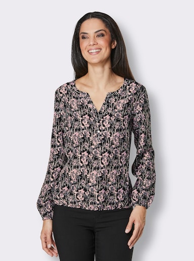 CREATION L PREMIUM Schlupfbluse mit Blumen-Print - schwarz-rosé-gemustert