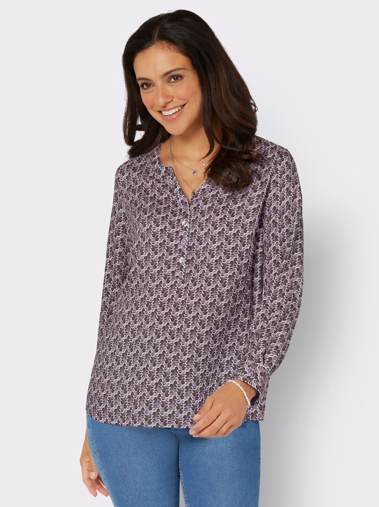 Druckbluse aus Viskose in ECOVERO-Qualität - mauve-dunkeltaupe-bedruckt